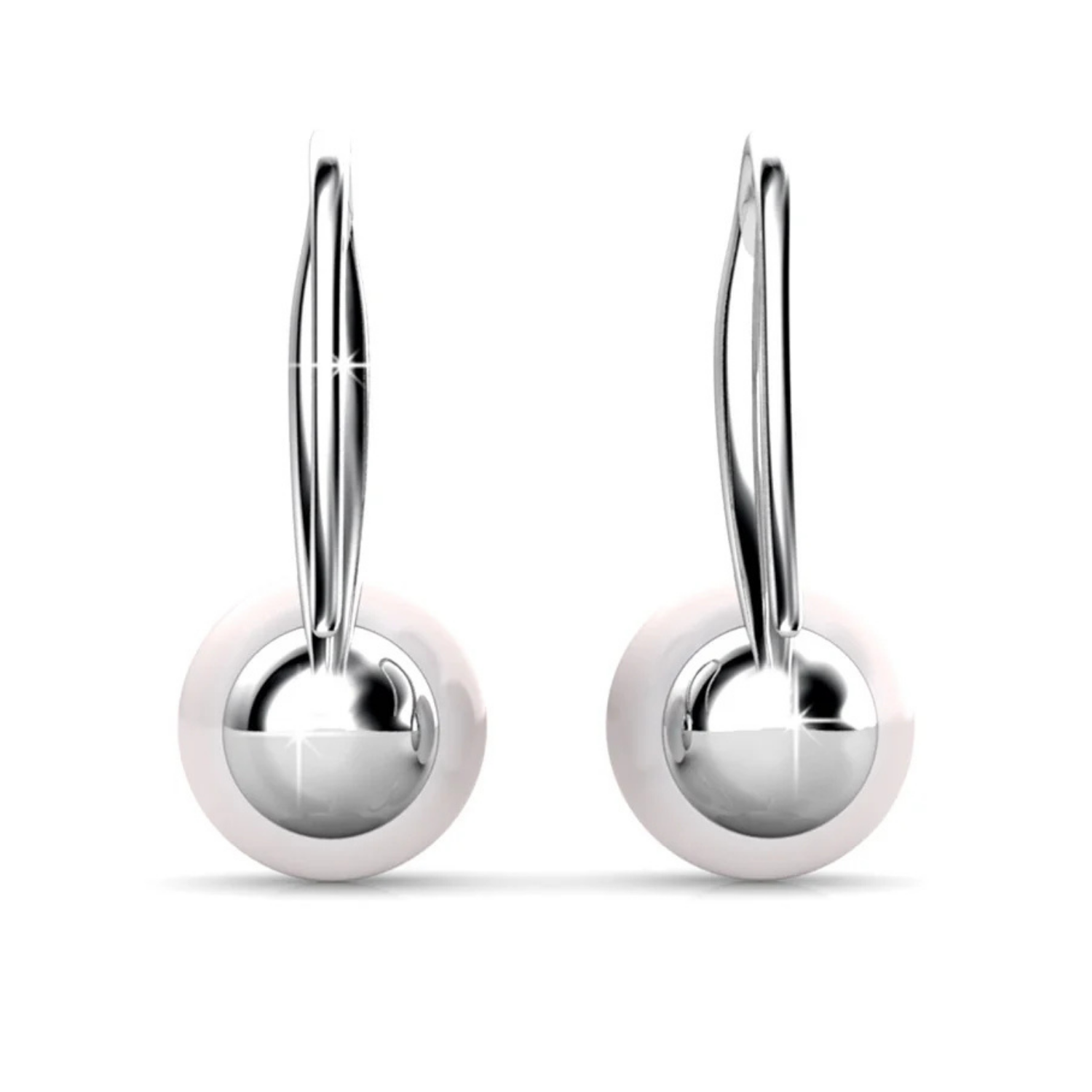 Ann 18k White Gold Freshwater Pearl Drop Earrings with Swarovski Crystals