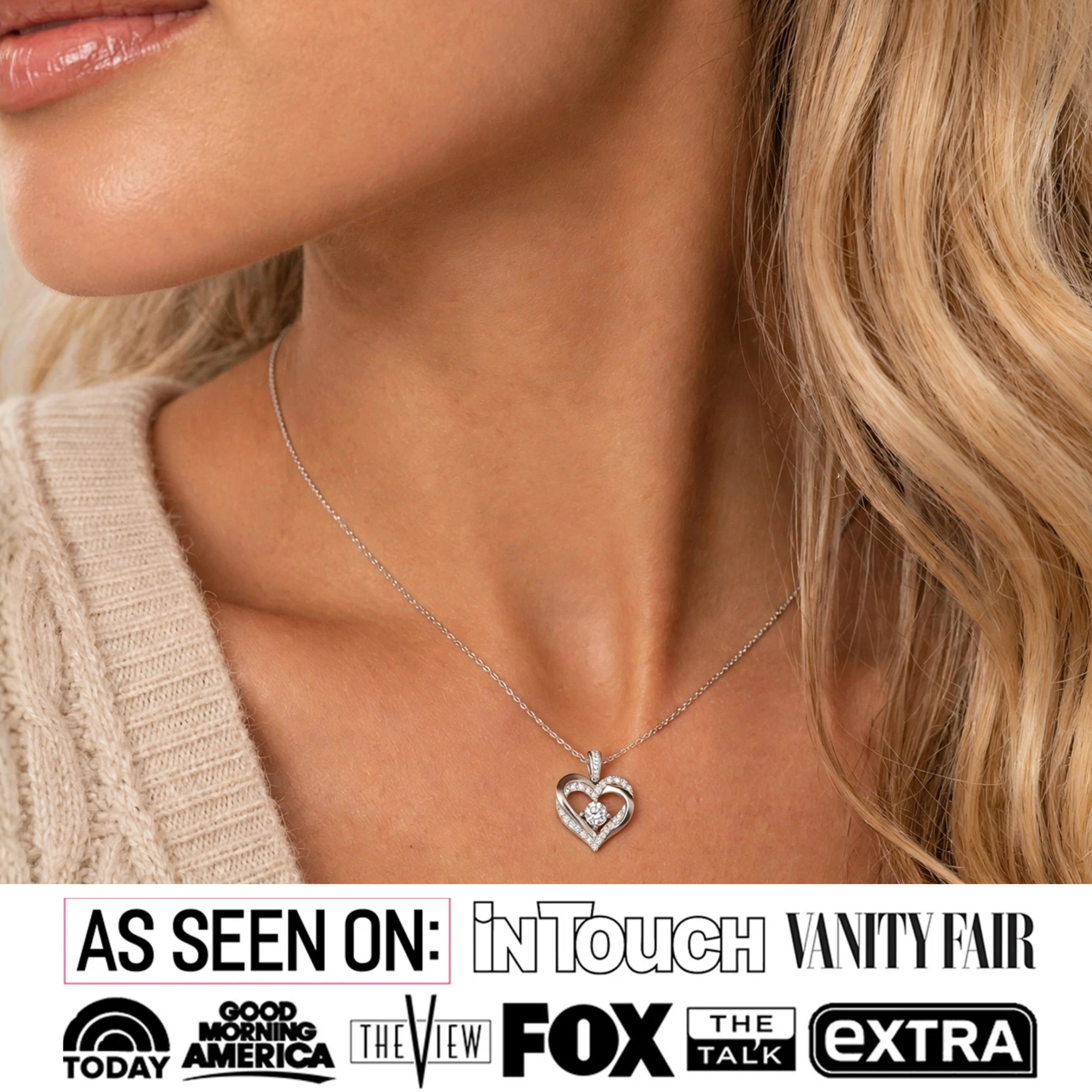 Forever Collar de doble corazón con piedra natal chapado en oro blanco de 18 k y cristales