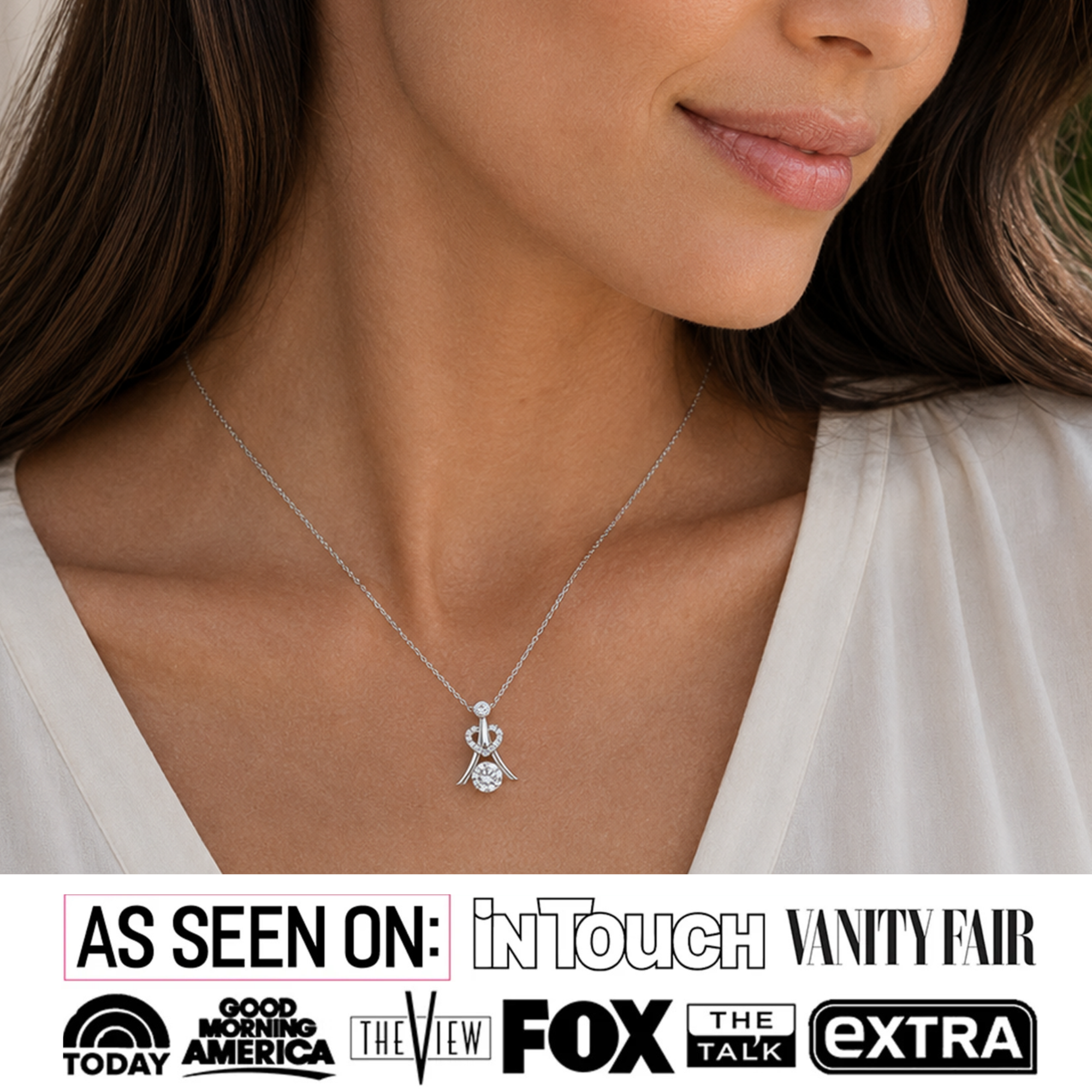 Collar con piedra natal Serenity chapado en oro blanco de 18 k con cristales de talla redonda