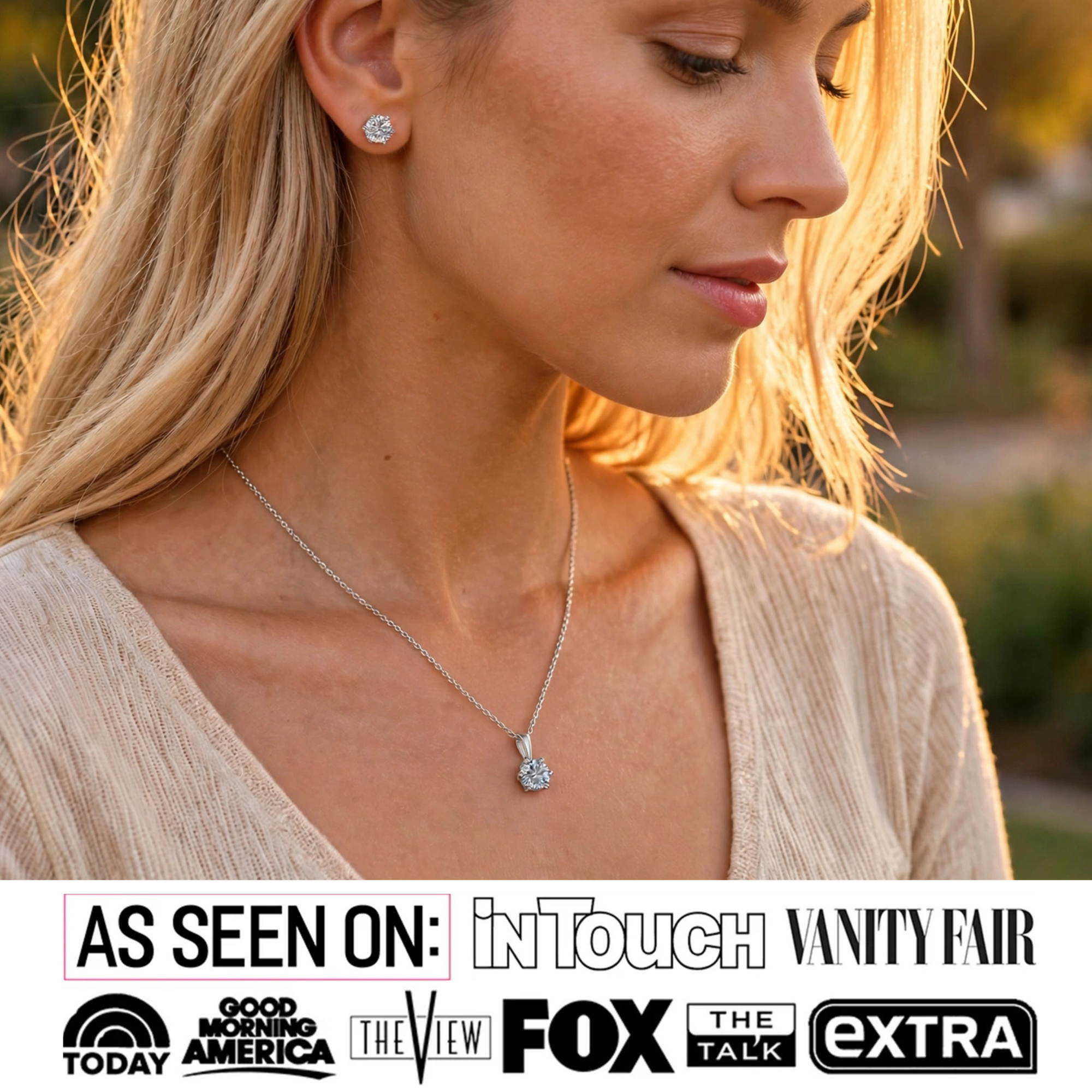 Birthstone 18k White Gold Plated Stud Earrings and Necklace Set with 1ct Swarovski Crystals