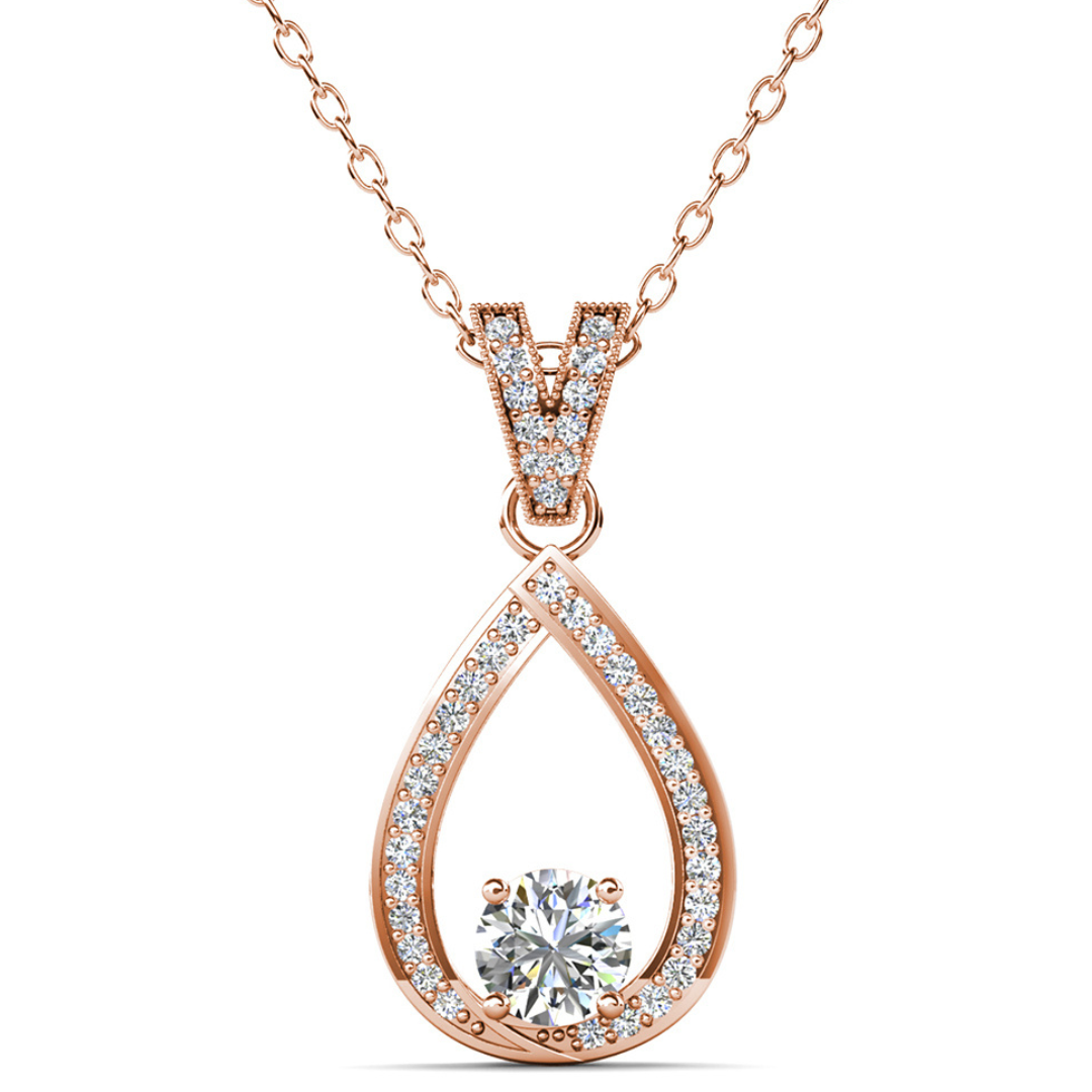 Arabella 18k White Gold Plated Teardrop Necklace with Simulated Diamond Crystals