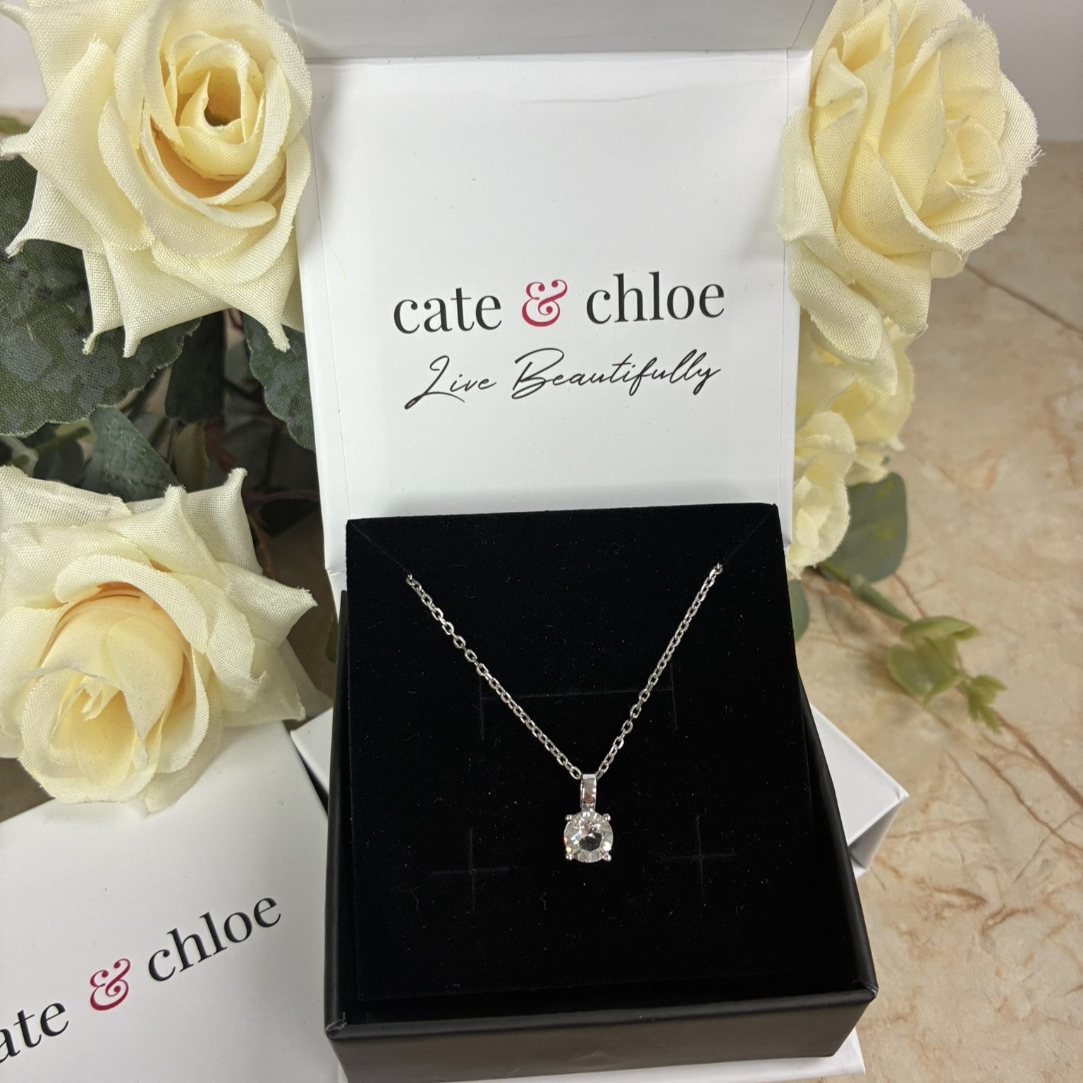 Araylia 18k White Gold Plated Necklace with Solitaire Round Cut Swarovski Crystal
