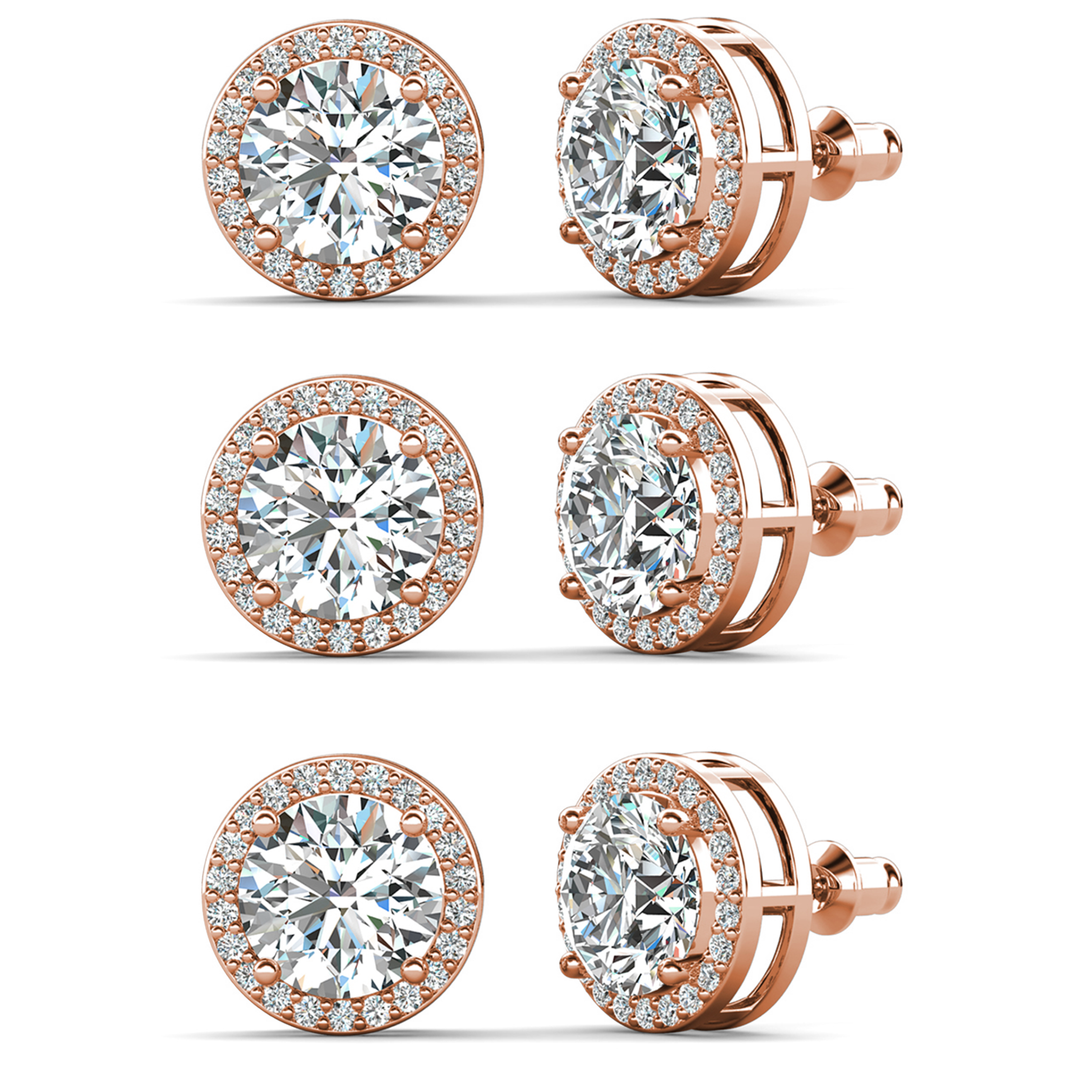 Ariel 18k Gold Plated Stud Earrings with Simulated Diamond Crystals (3 Pair Set)