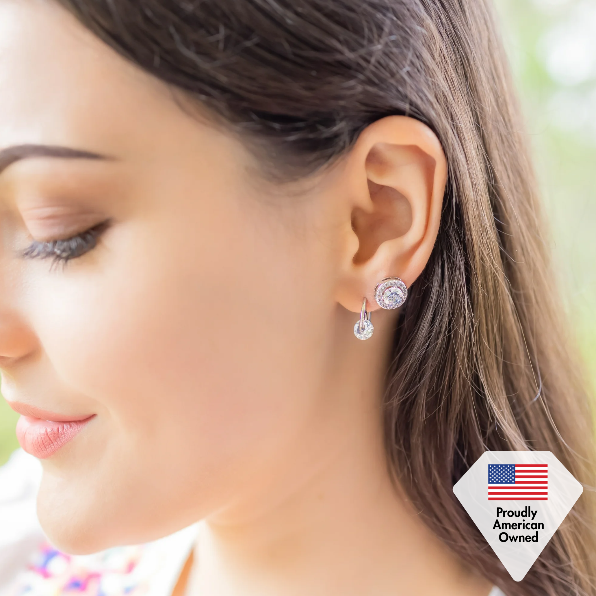 Ariel 18k White Gold Plated Halo Stud Earrings with Simulated Diamond Crystals