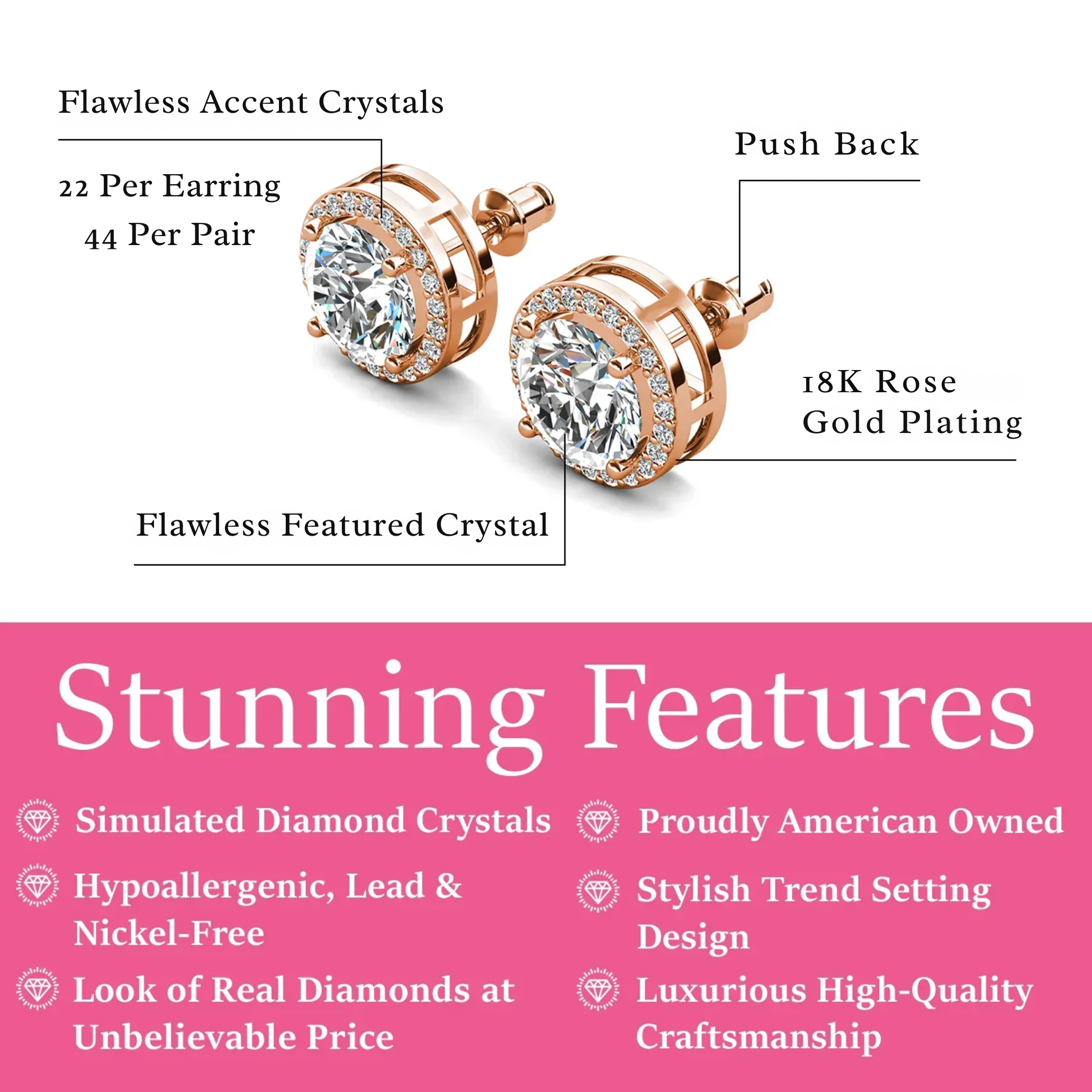 Ariel 18k White Gold Plated Halo Stud Earrings with Simulated Diamond Crystals