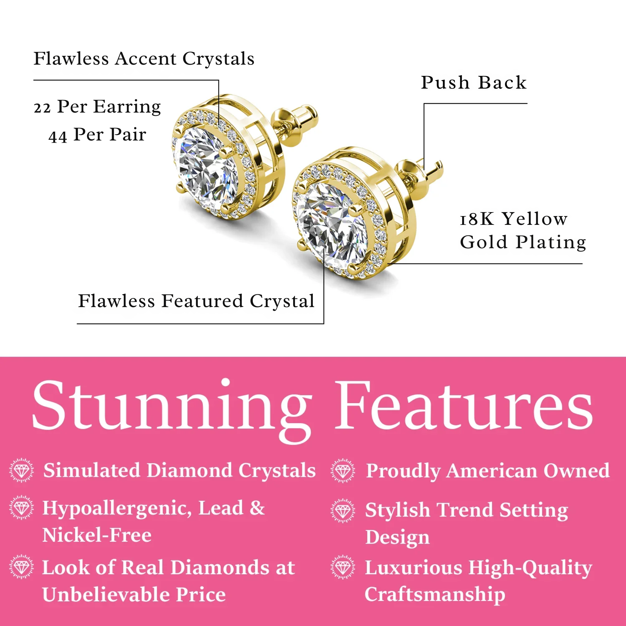 Ariel 18k White Gold Plated Halo Stud Earrings with Simulated Diamond Crystals