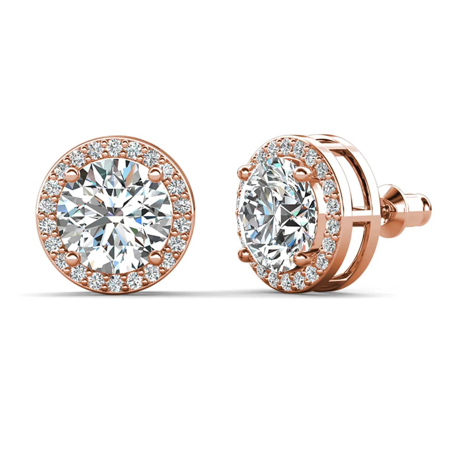 Ariel 18k White Gold Plated Halo Stud Earrings with Simulated Diamond Crystals