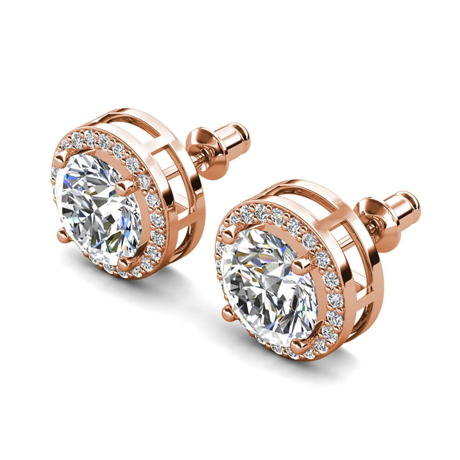 Ariel 18k White Gold Plated Halo Stud Earrings with Simulated Diamond Crystals