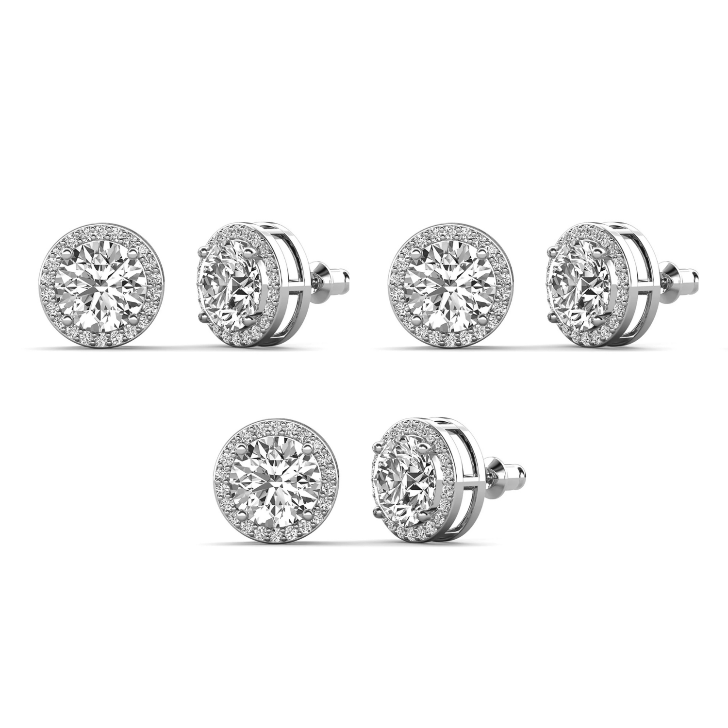 Ariel 18k White Gold Plated Halo Stud Earrings with Simulated Diamond Crystals