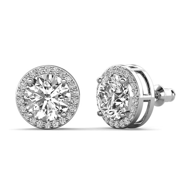 Pendientes Ariel chapados en oro blanco de 18 quilates con cristales y halo para mujer