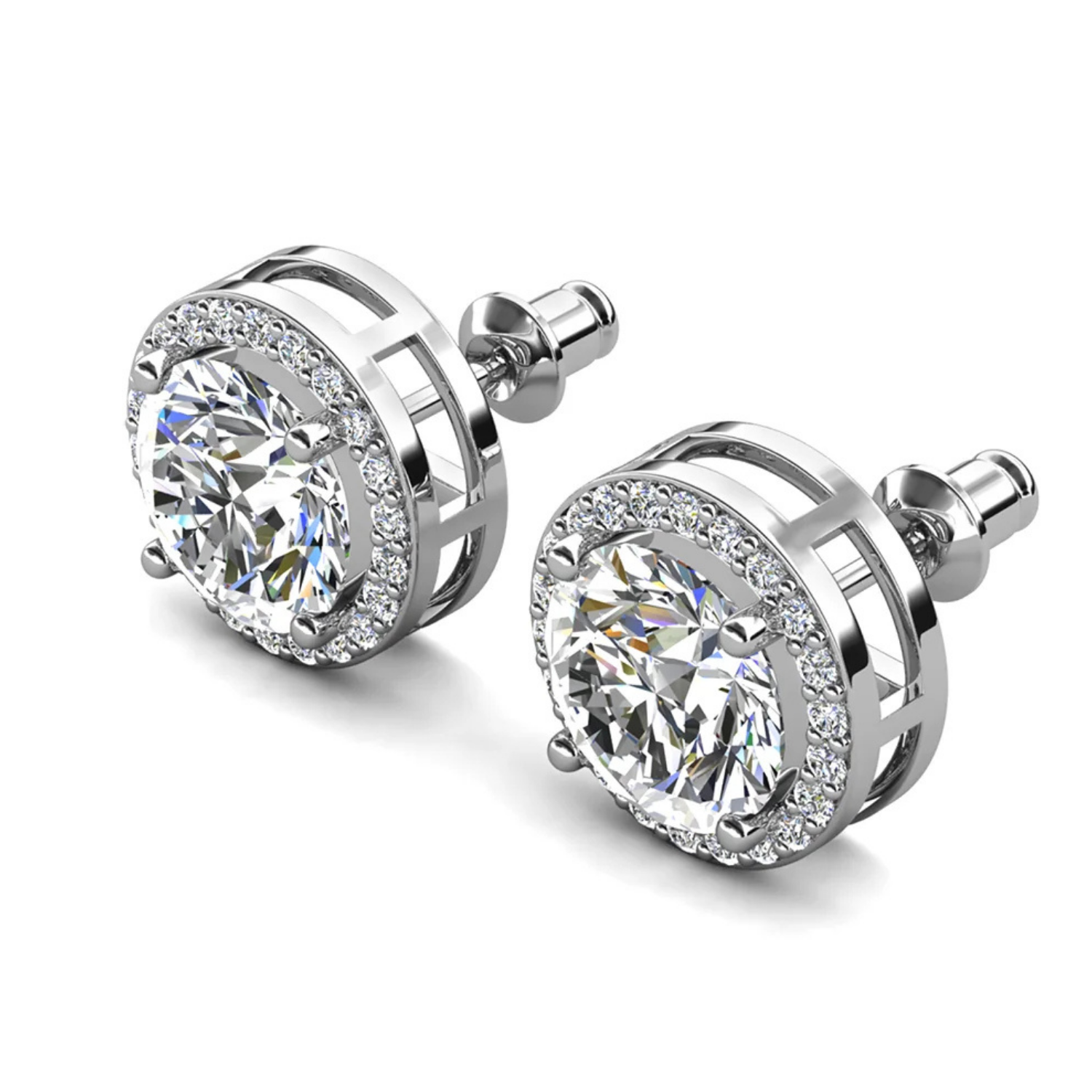 Ariel 18k White Gold Plated Halo Stud Earrings with Simulated Diamond Crystals