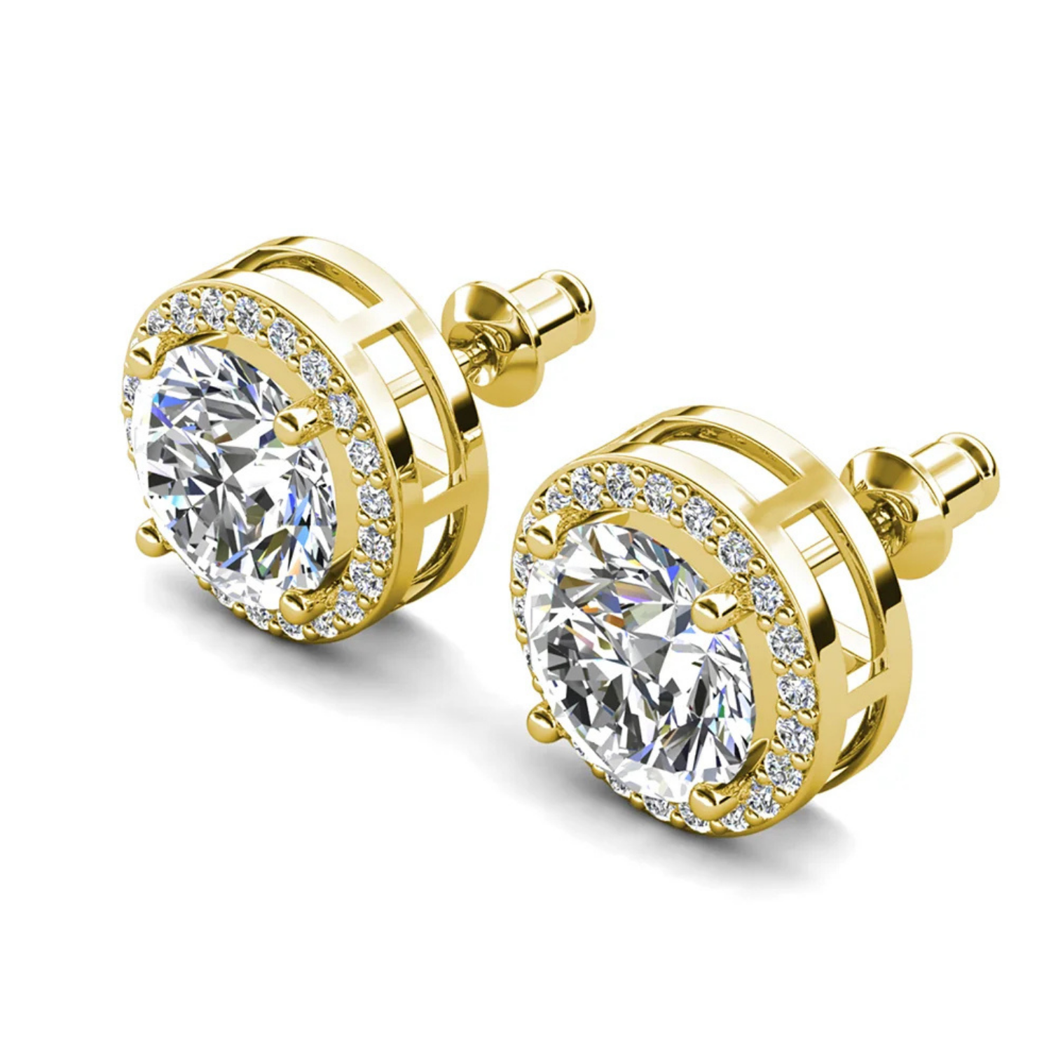 Ariel 18k White Gold Plated Halo Stud Earrings with Simulated Diamond Crystals