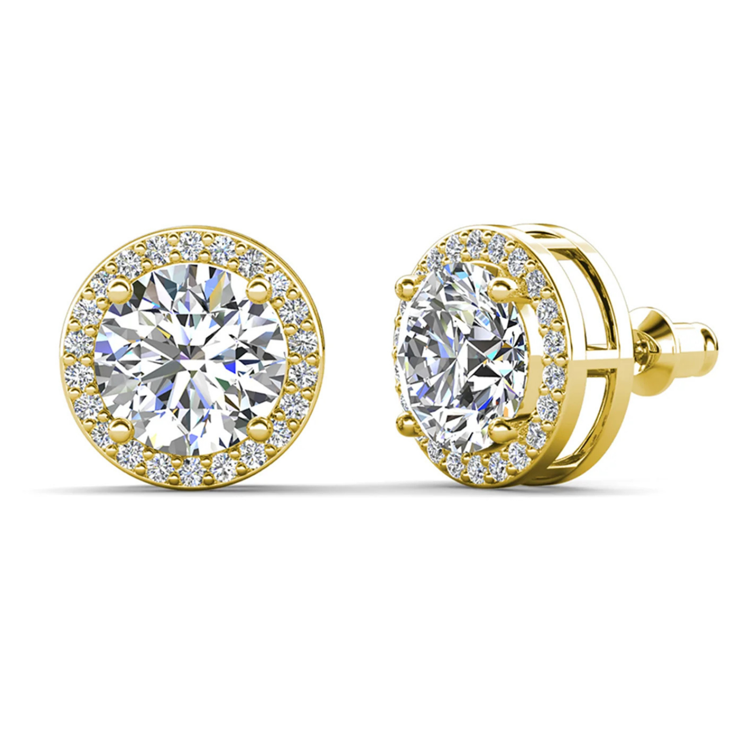 Ariel 18k White Gold Plated Halo Stud Earrings with Simulated Diamond Crystals