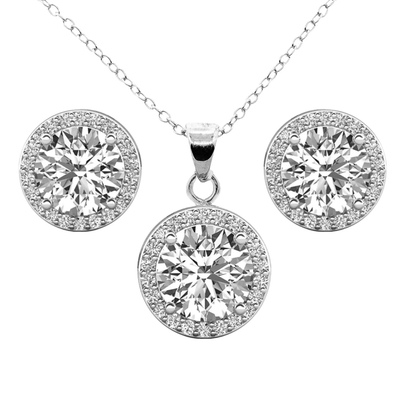 Conjunto de joyería y aretes con halo de circonitas chapados en oro blanco de 18 quilates Ariel