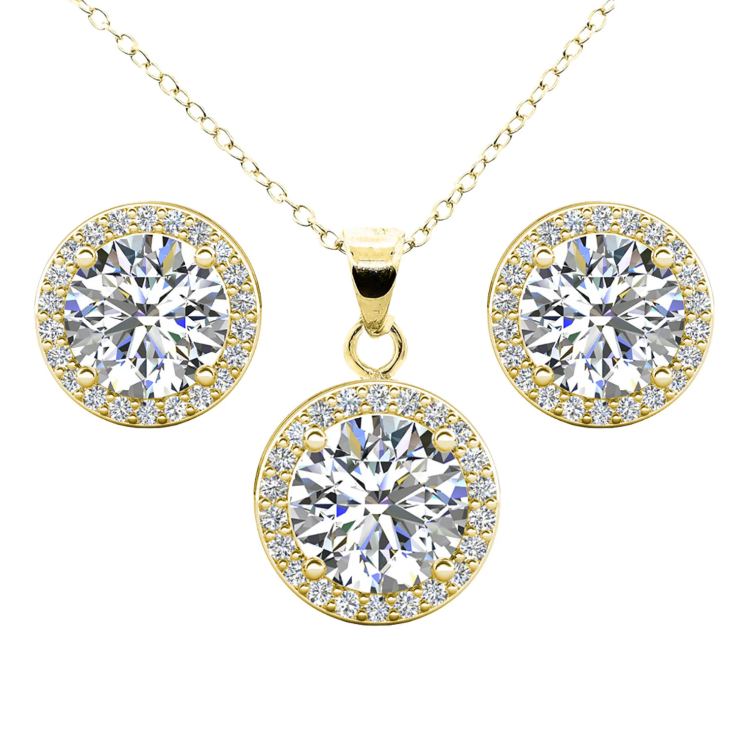 Ariel 18k White Gold Plated Halo Stud Earrings and Necklace Jewelry Set with Simulated Diamond Crystals