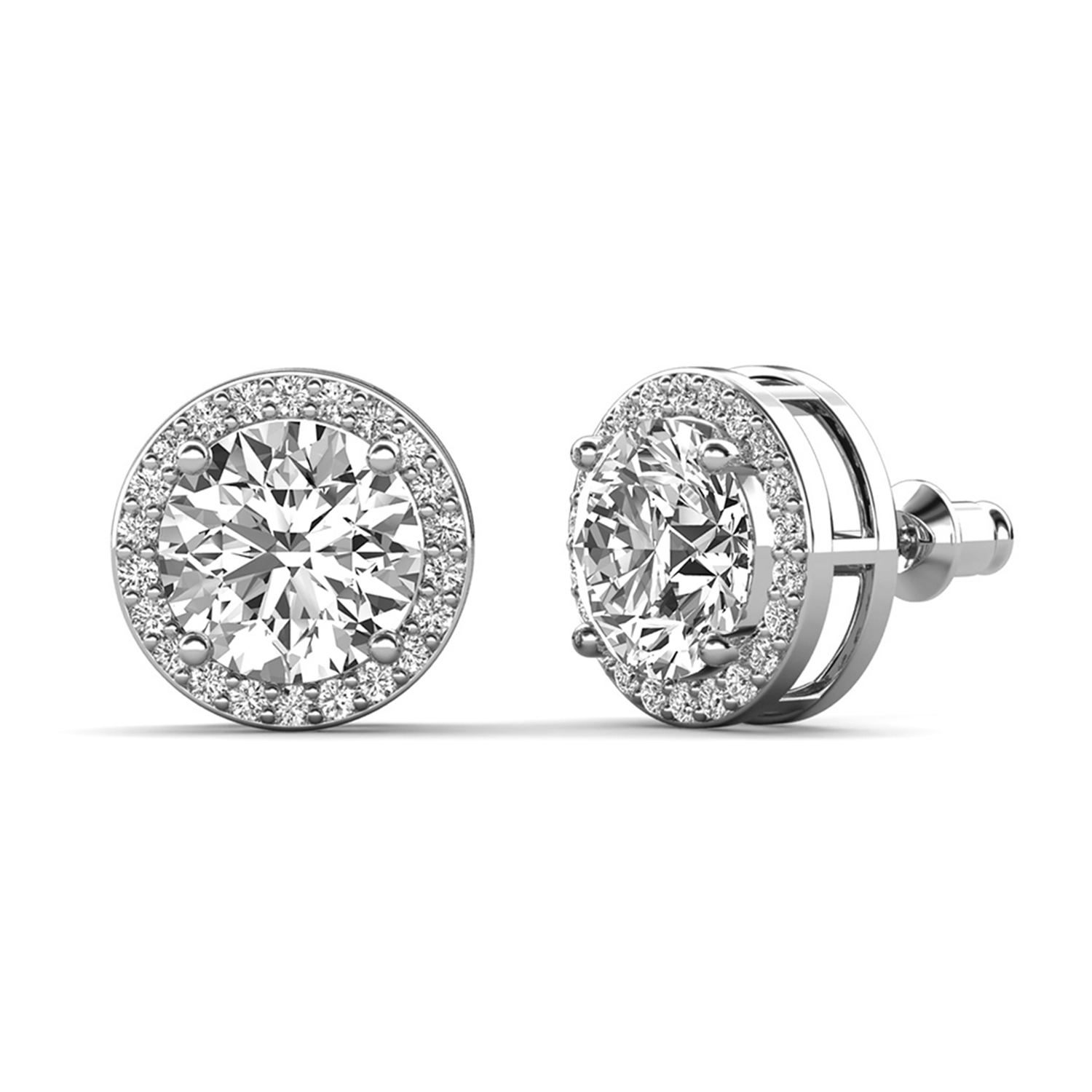 Ariel 18k White Gold Plated Halo Stud Earrings with Simulated Diamond Crystals for Women