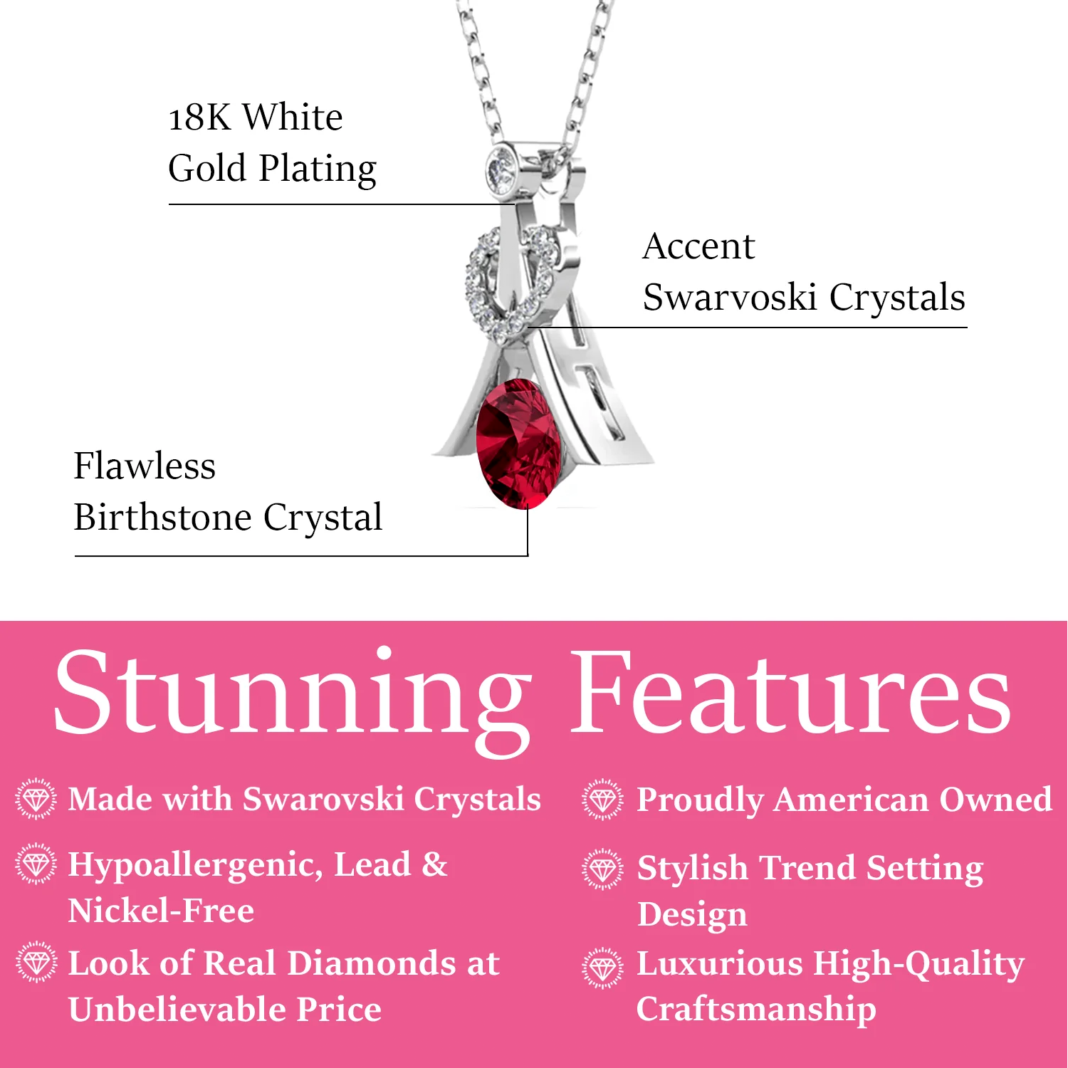 Serenity Birthstone 18k White Gold Plated Necklace with Round Cut Swarovski Crystals