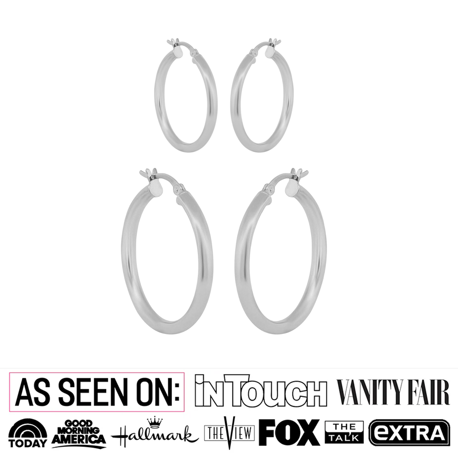 Pack of 2 - Amy 18k White Gold Plated 20/30mm Hoop Earrings