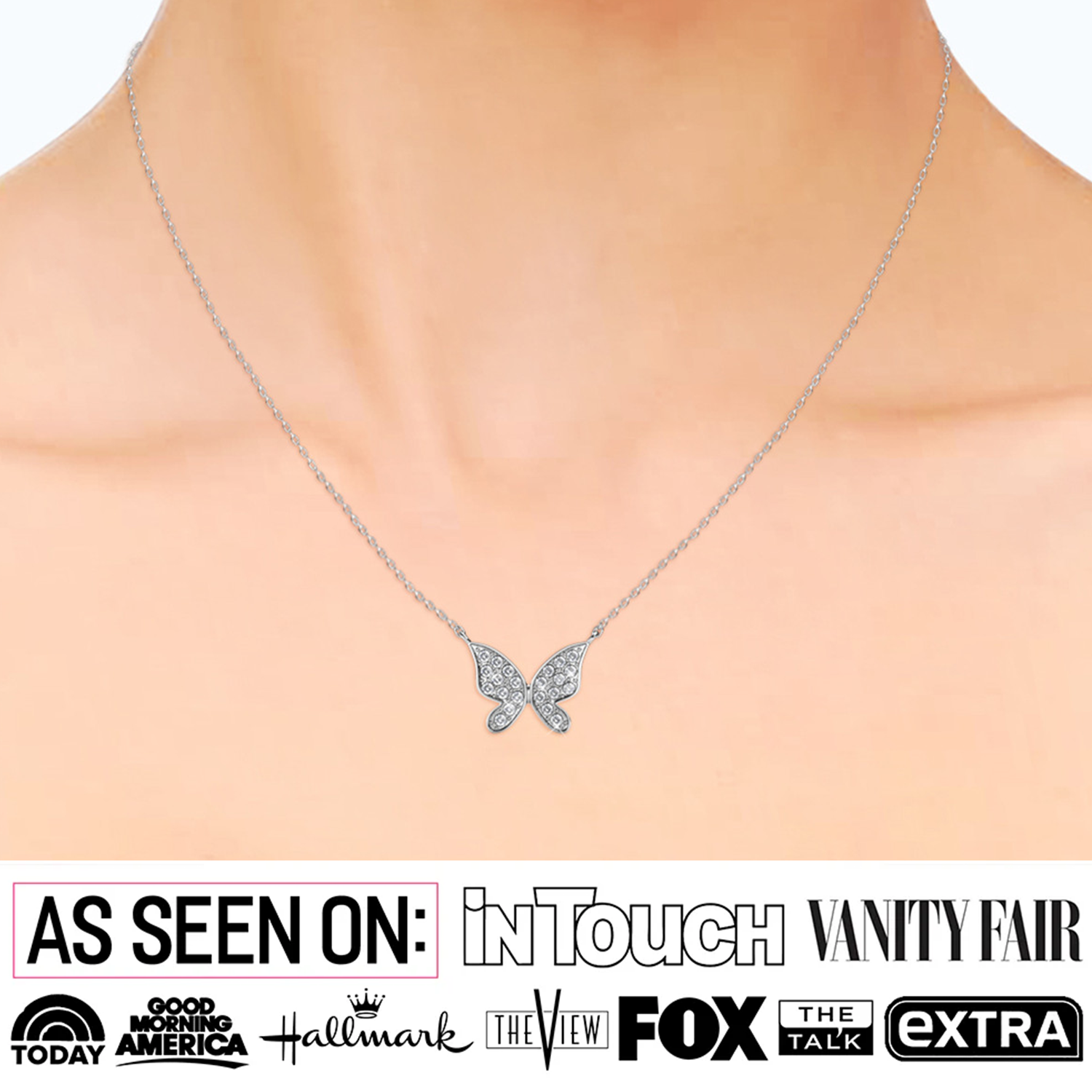 Yuenen 18k White Gold Plated Silver Butterfly Necklace and Earring Set with Swarovski Crystals