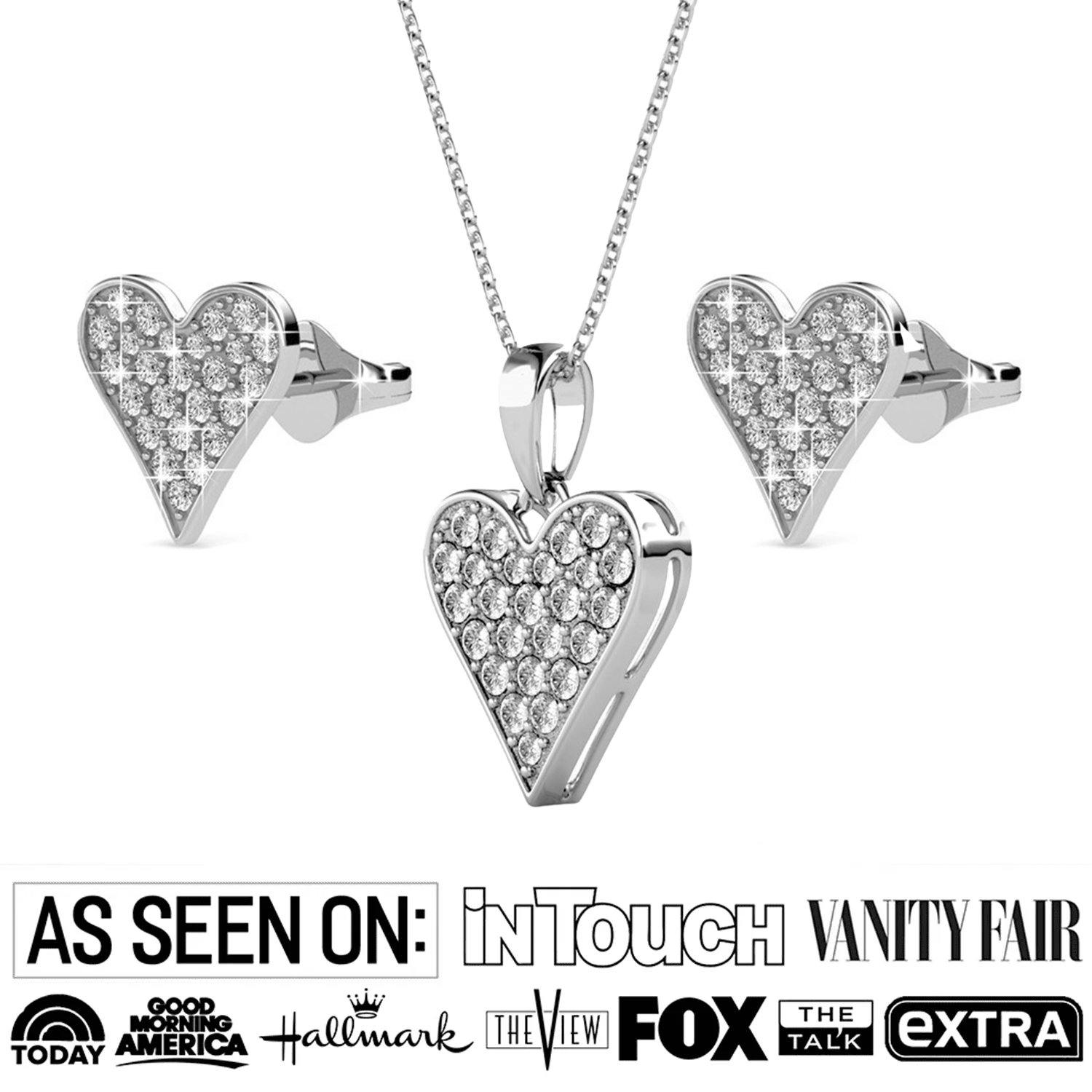 Cecilia 18k White Gold Heart Necklace and Stud Earrings Jewelry Set with Crystals
