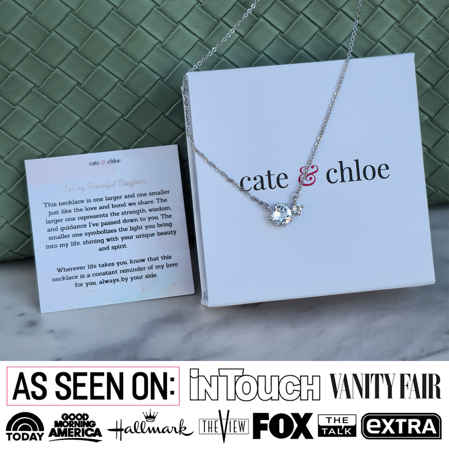 Emma 18k White Gold Plated 2-Stone Pendant Necklace with Swarovski Crystals & Sentimental Message for Daughter