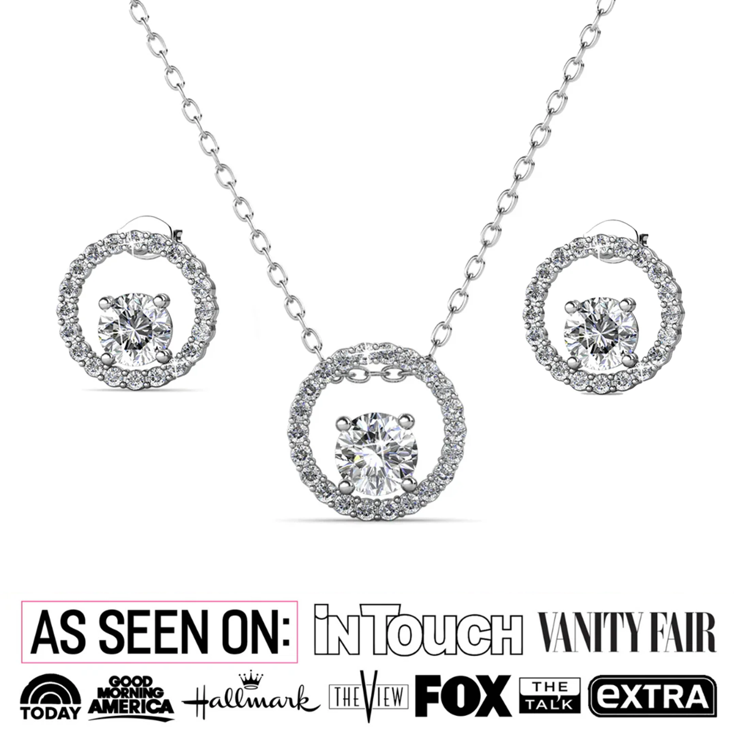 Reign 18k White Gold Necklace and Earrings Jewelry Set with Swarovski Crystals