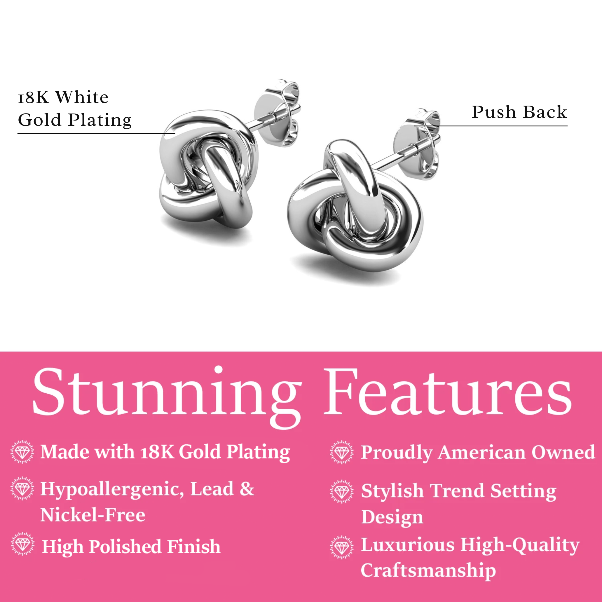 Ashley 18k White Gold Plated Knot Stud Earrings