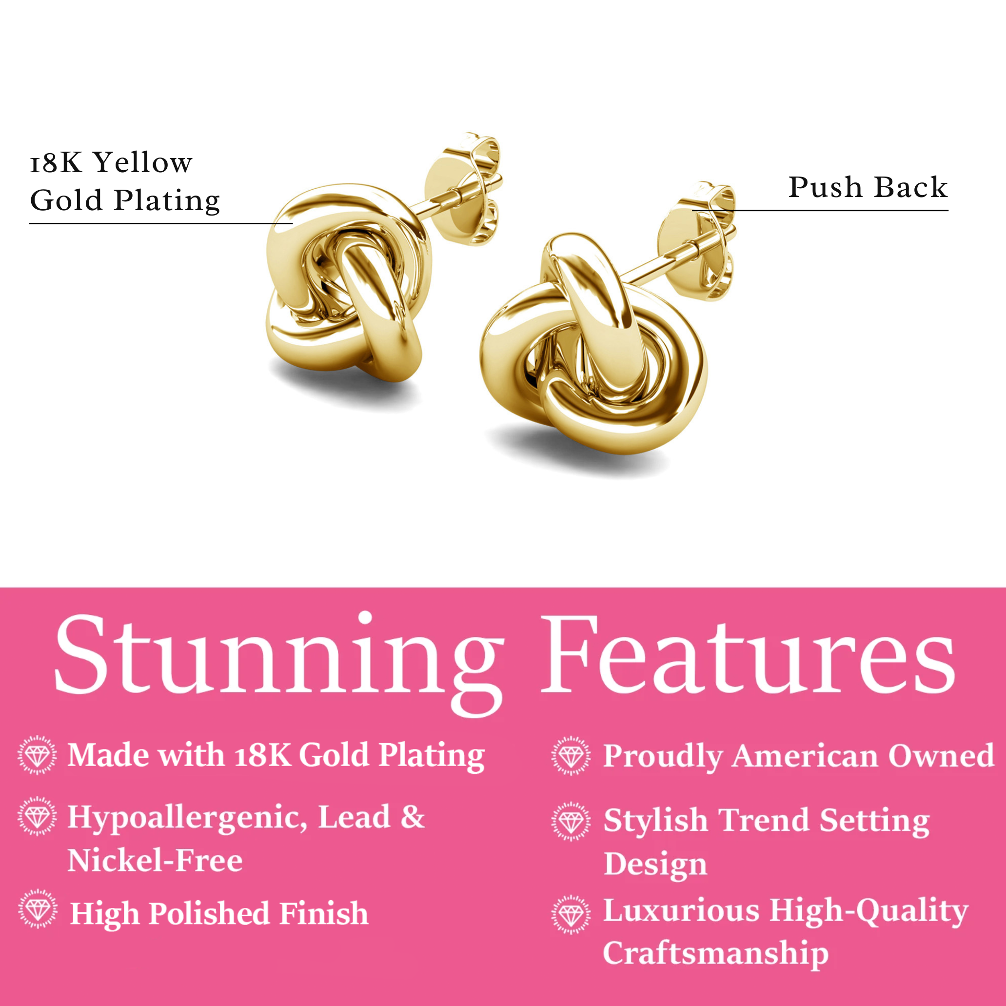 Ashley 18k White Gold Plated Knot Stud Earrings