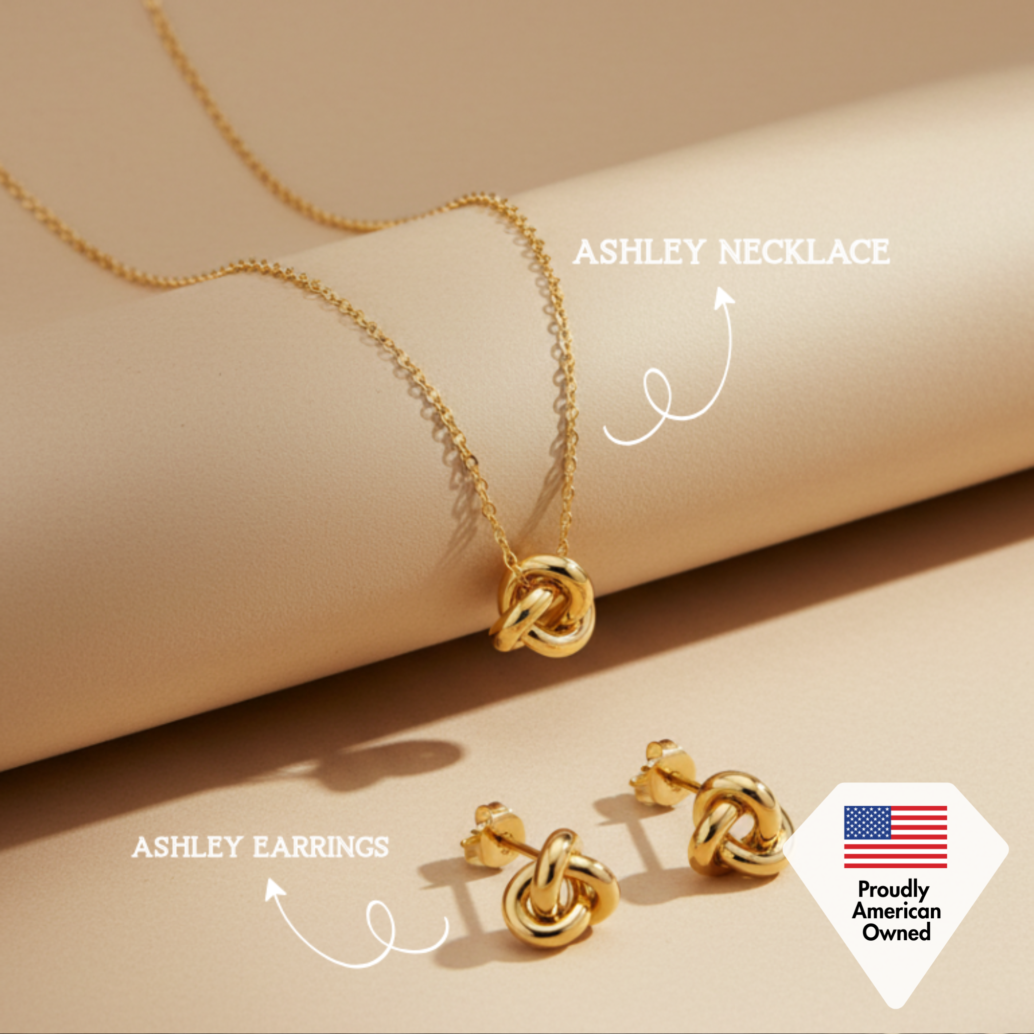 Ashley 18k White Gold Plated Knot Earrings and Necklace Jewelry Set