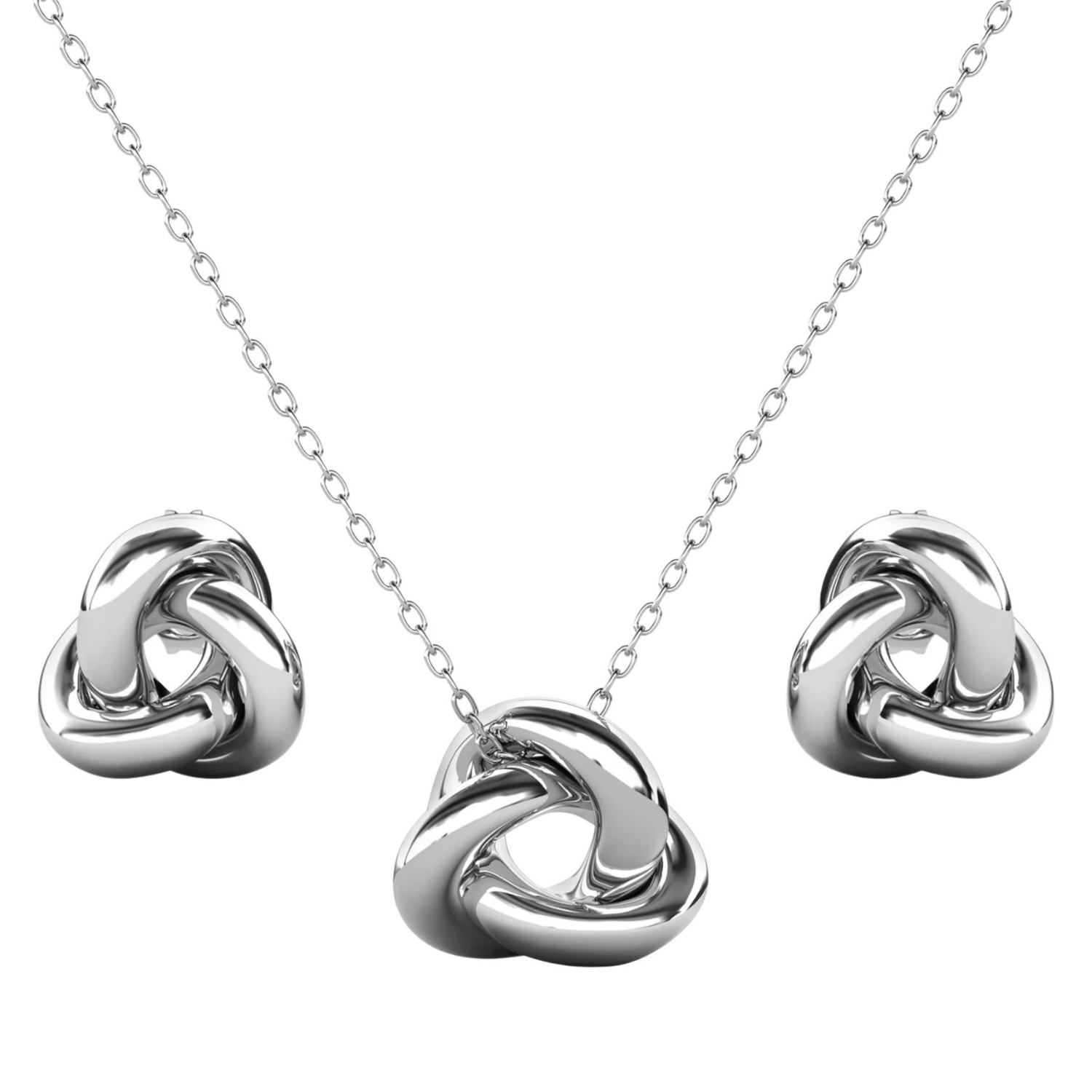 Ashley 18k White Gold Plated Knot Earrings and Necklace Jewelry Set