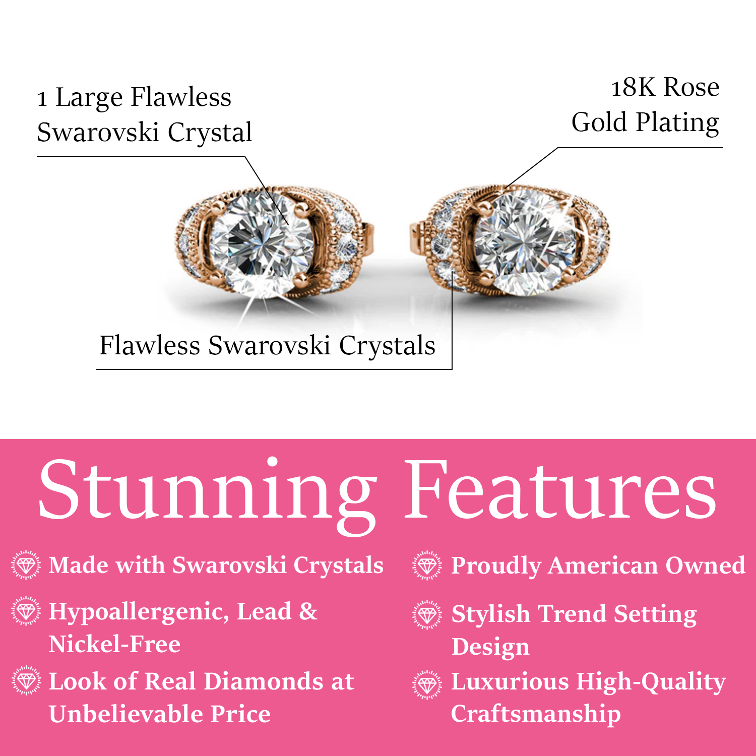 Astrid 18k White Gold Plated Stud Earrings with Swarovski Crystal