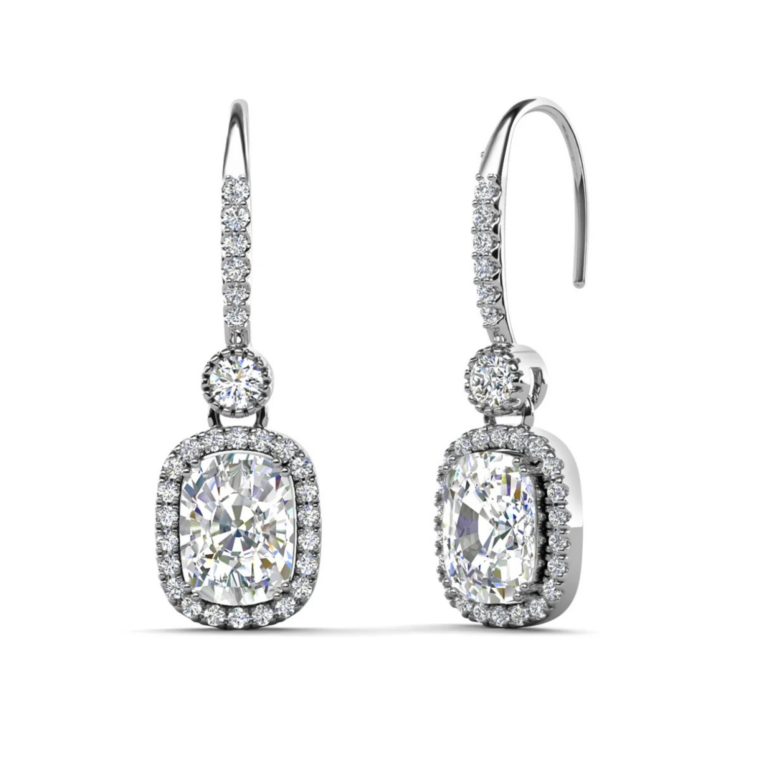 Athena 18k White Gold Plated Halo Dangle Earrings with Simulated Diamond Crystals