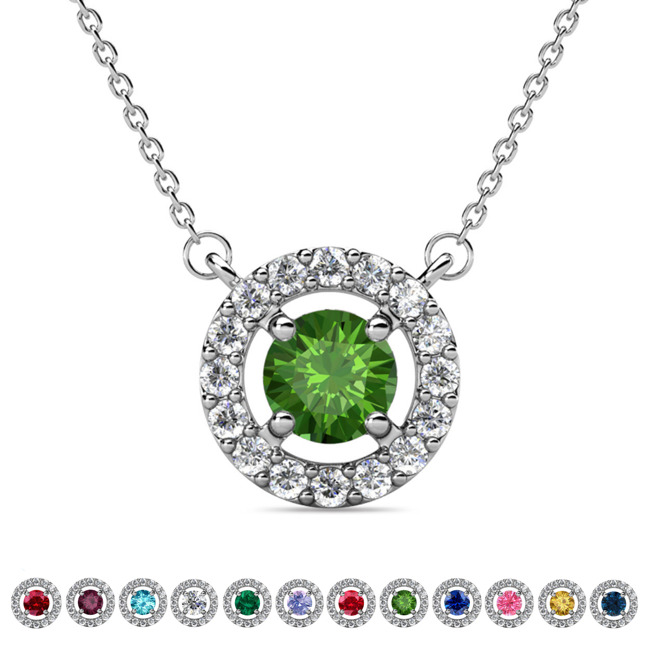 Royal Birthstone 18k White Gold Plated Halo Necklace with Round Cut Swarovski Crystals