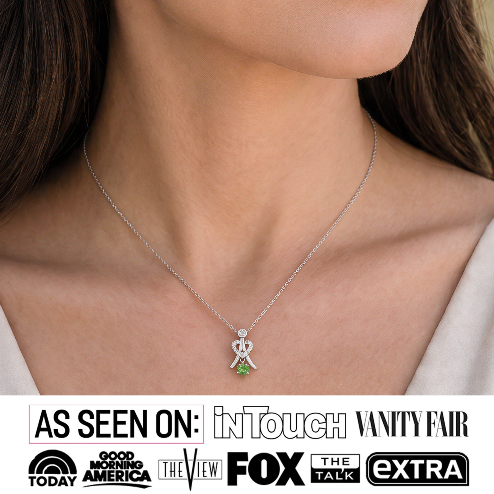Collar con piedra natal Serenity chapado en oro blanco de 18 k con cristales de talla redonda