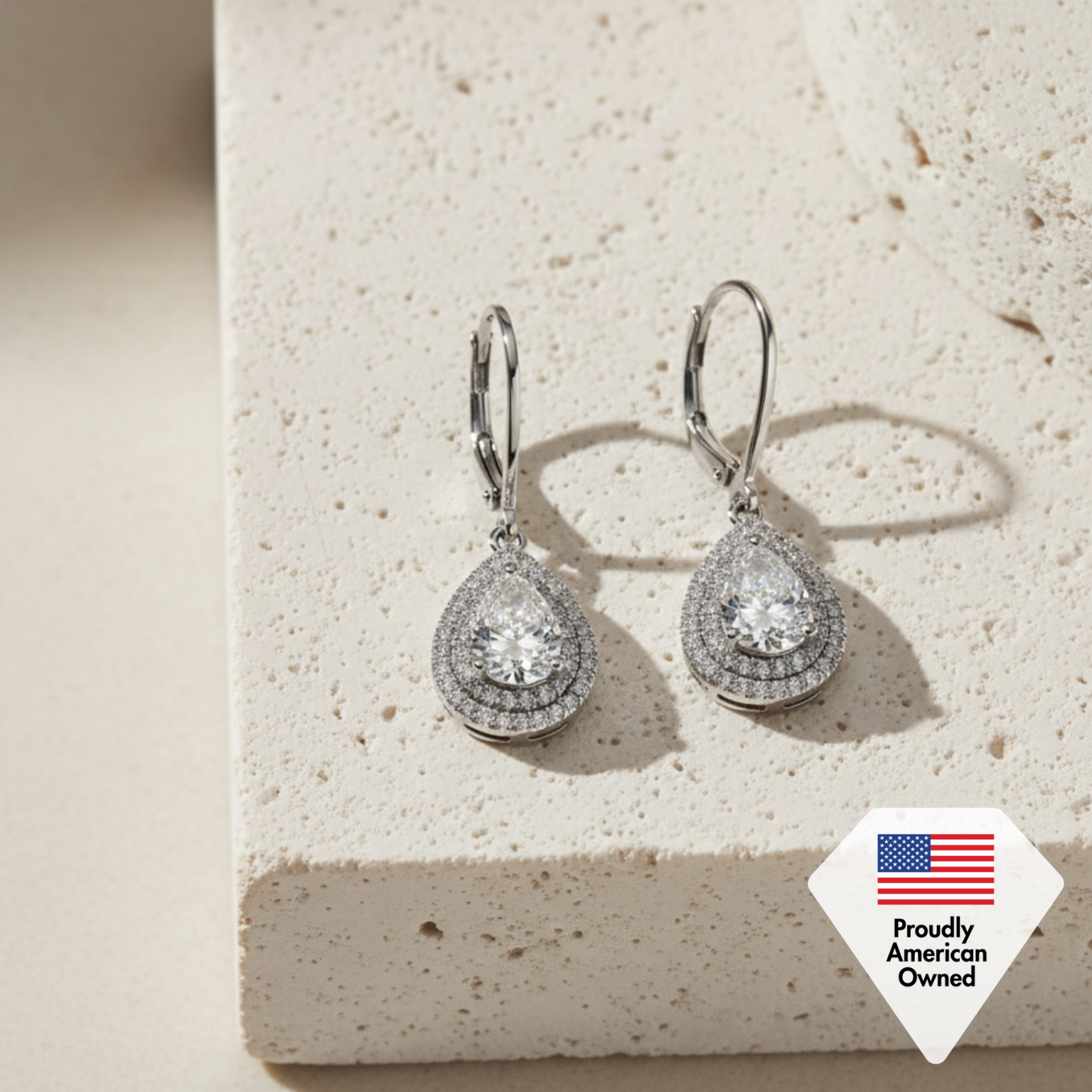 Aurelia 18k White Gold Plated Tear Drop Earrings with Simulated Diamond Crystals
