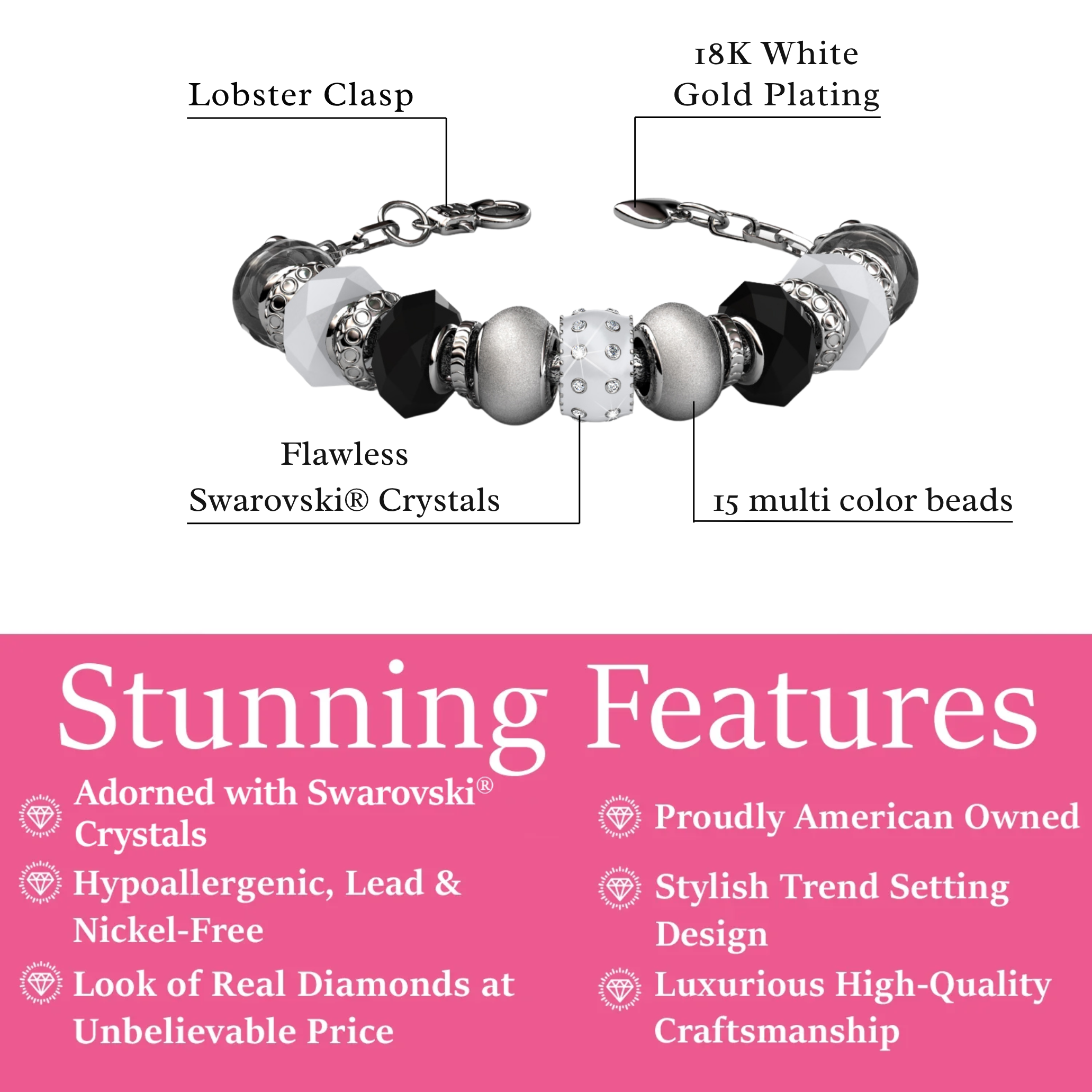 Aurora 18k White Gold Plated Beaded Bracelet with Swarovski Crystals