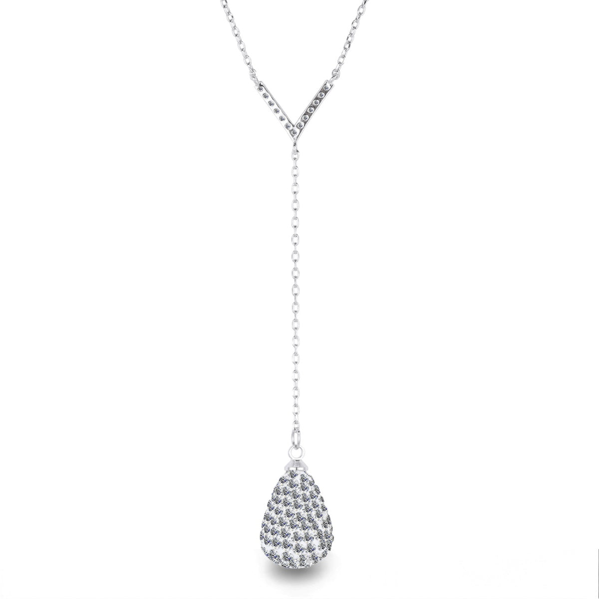 Ava 18k White Gold Plated Tear drop Y-Necklace with Simulated Diamond Crystals