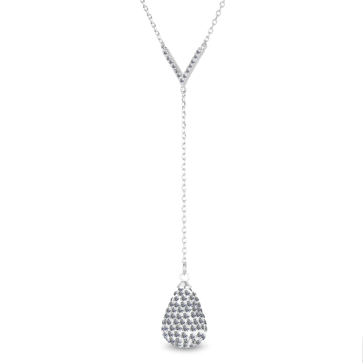 Ava 18k White Gold Plated Tear drop Y-Necklace with Simulated Diamond Crystals