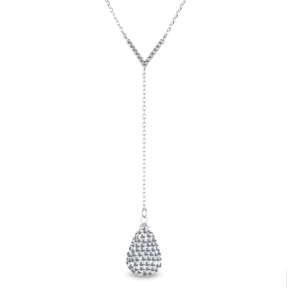 Ava 18k White Gold Plated Tear drop Y-Necklace with Simulated Diamond Crystals