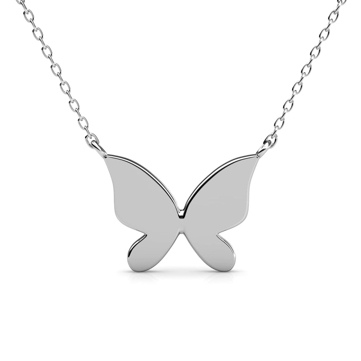 Yuenen 18k White Gold Plated Silver Butterfly Necklace with Swarovski Crystals