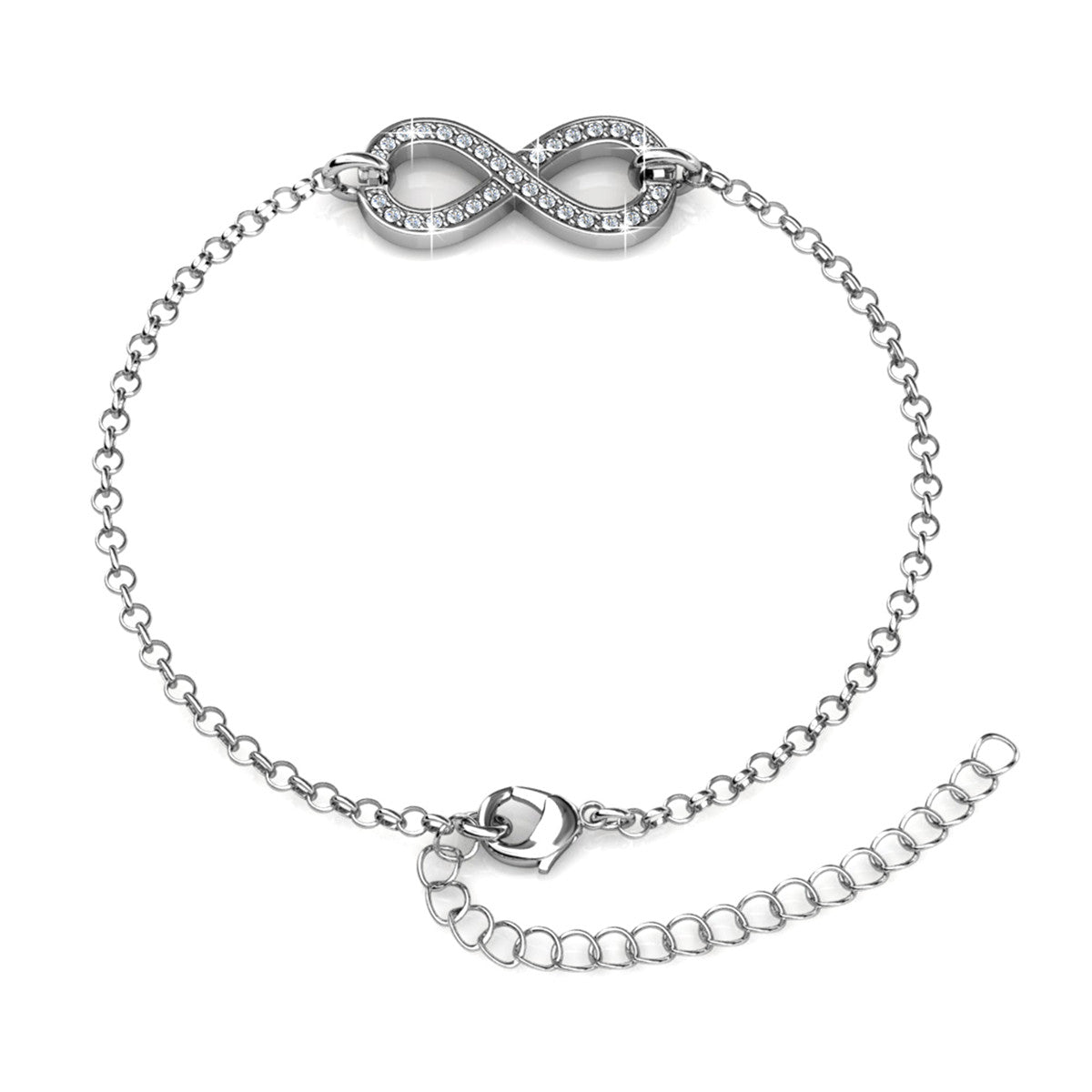 Morgan 18k White Gold Plated Infinity Bracelet with Swarovski Crystals