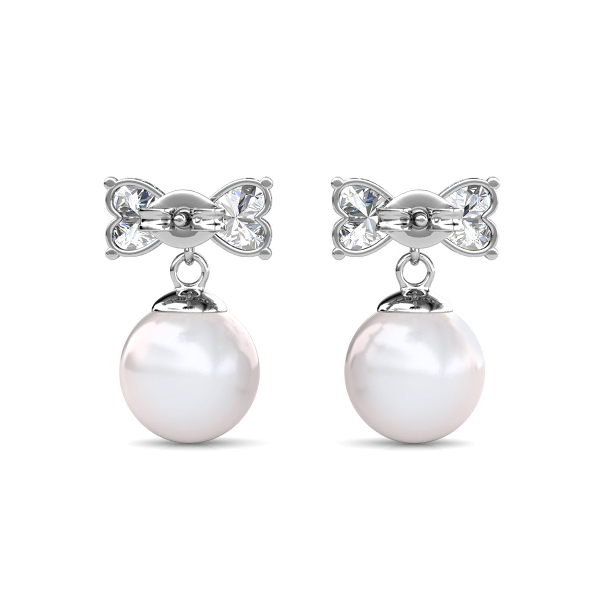 Oakley 18k White Gold Plated Silver Drop Pearl Earrings with Swarovski Crystals