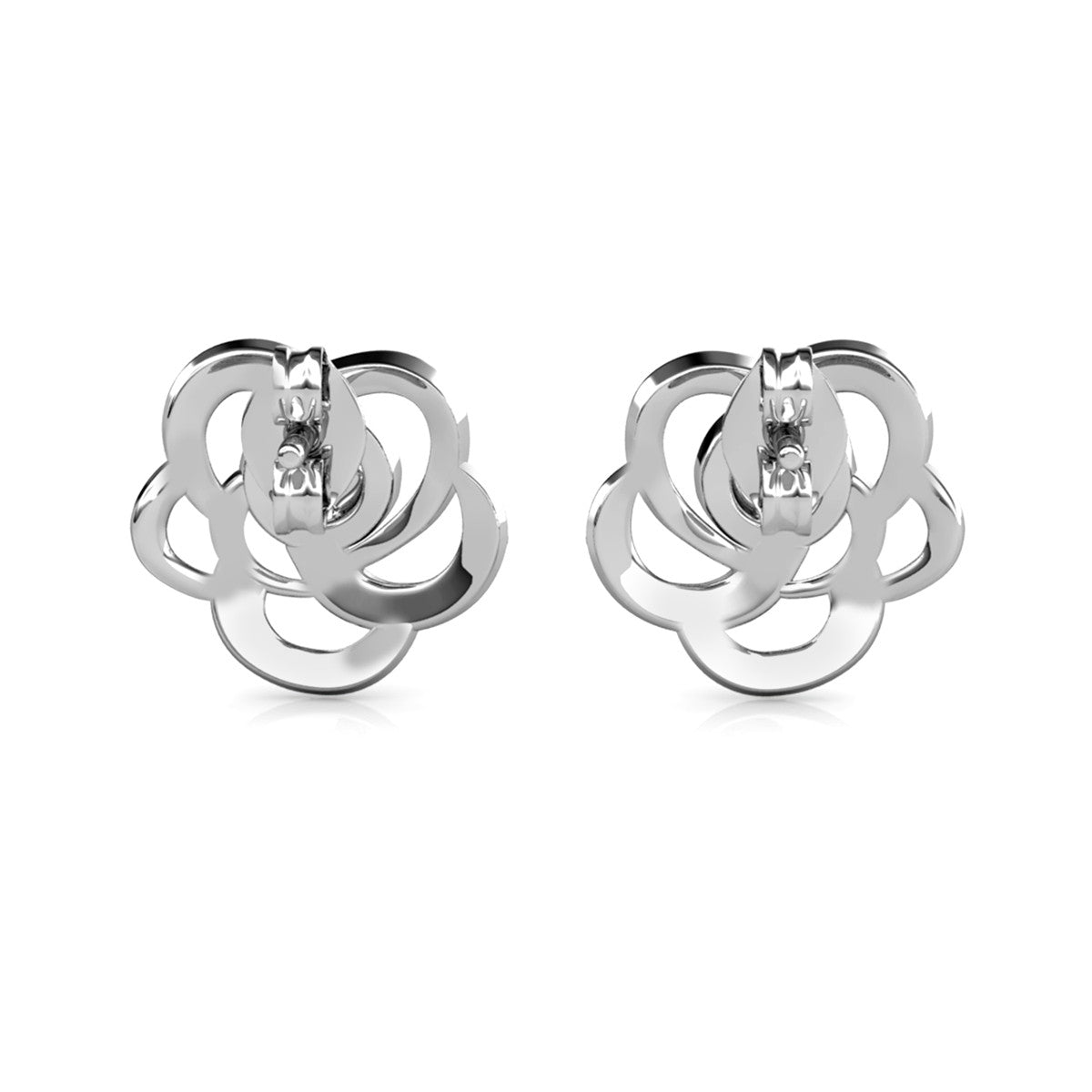 Briella 18k White Gold Plated Silver Flower Stud Earrings with Swarovski Crystals