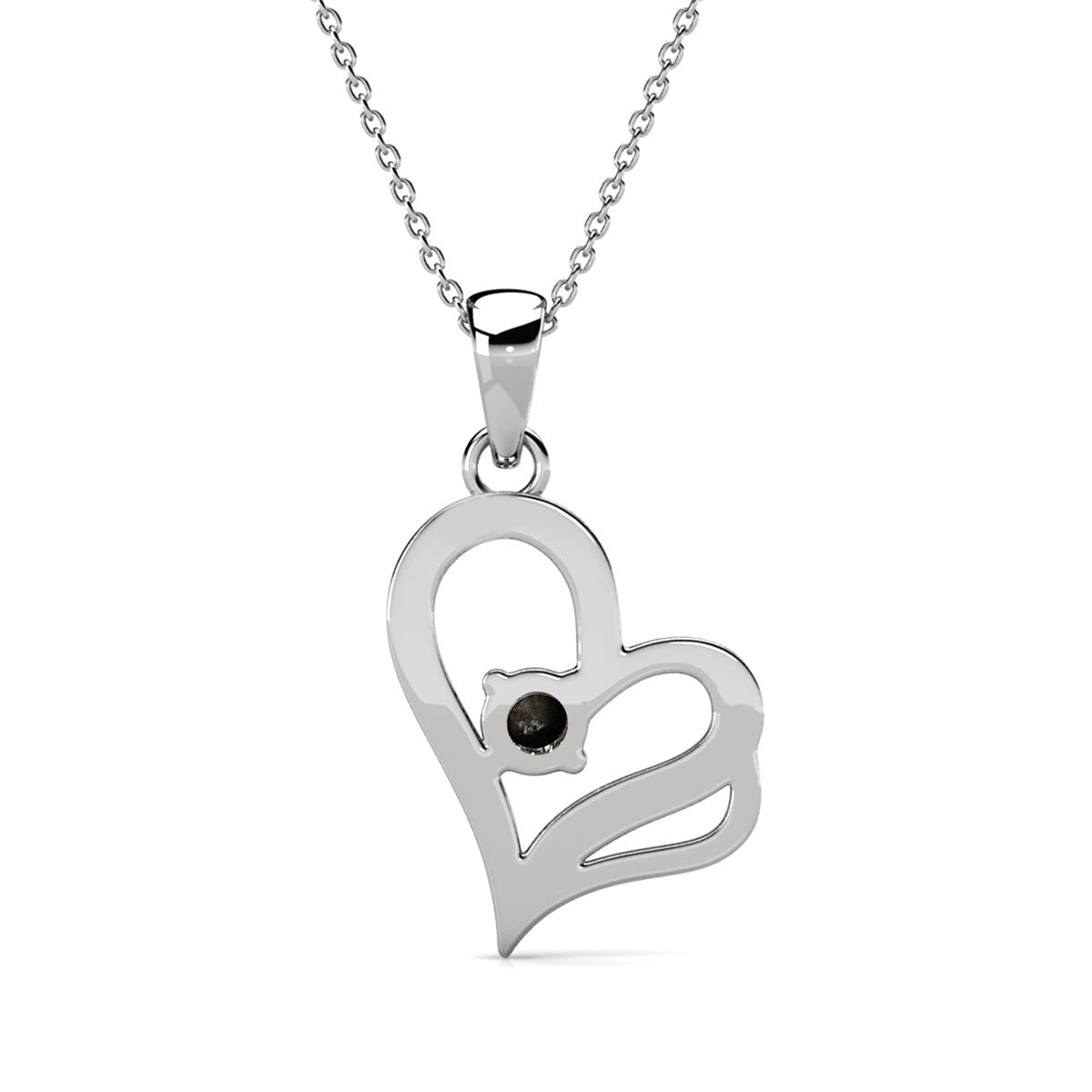 Kara 18k White Gold Plated Silver Heart Necklace with Swarovski Crystals