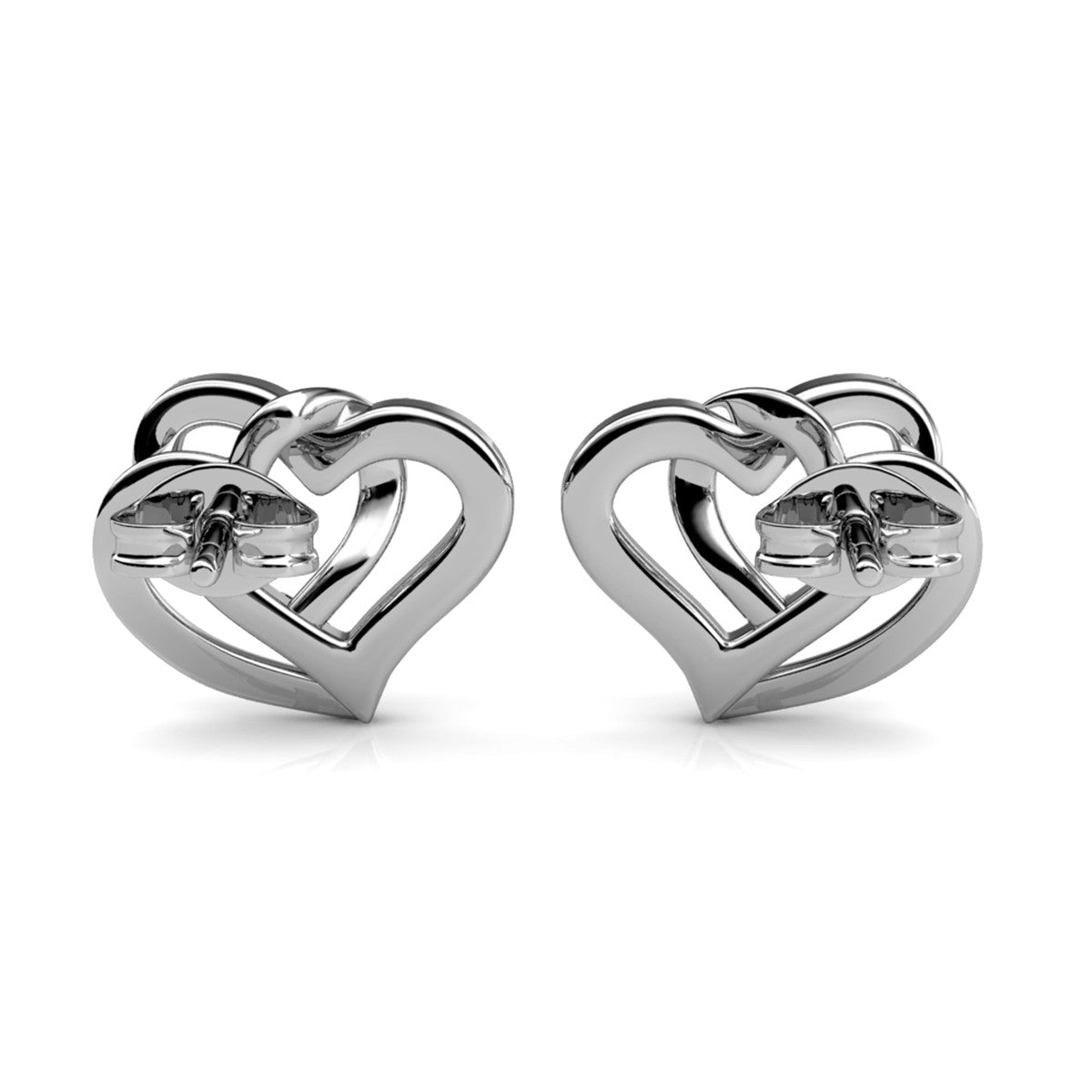 Angela 18k White Gold Plated Silver Double Heart Stud Earrings with Swarovski Crystals