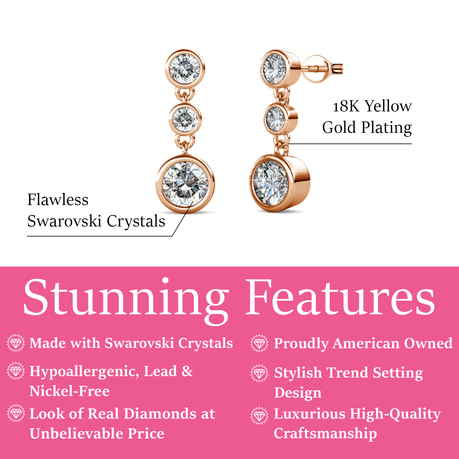 Bailey 18k White Gold Plated Dangle Stud Earrings with Swarovski Crystals