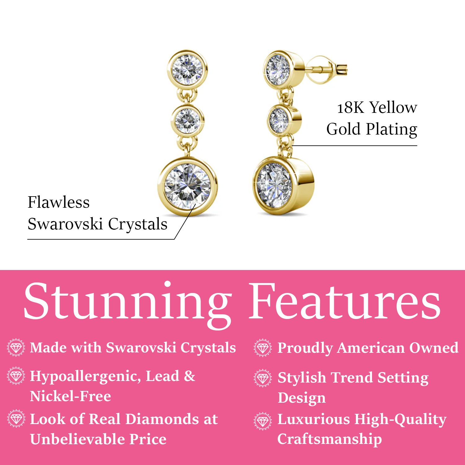 Bailey 18k White Gold Plated Dangle Stud Earrings with Swarovski Crystals