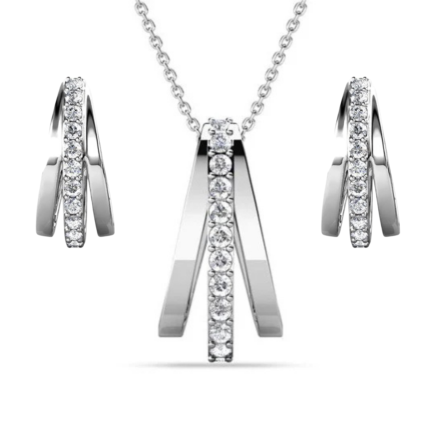 Bella 18k White Gold Necklace and Earrings Jewelry Set with Swarovski Crystals