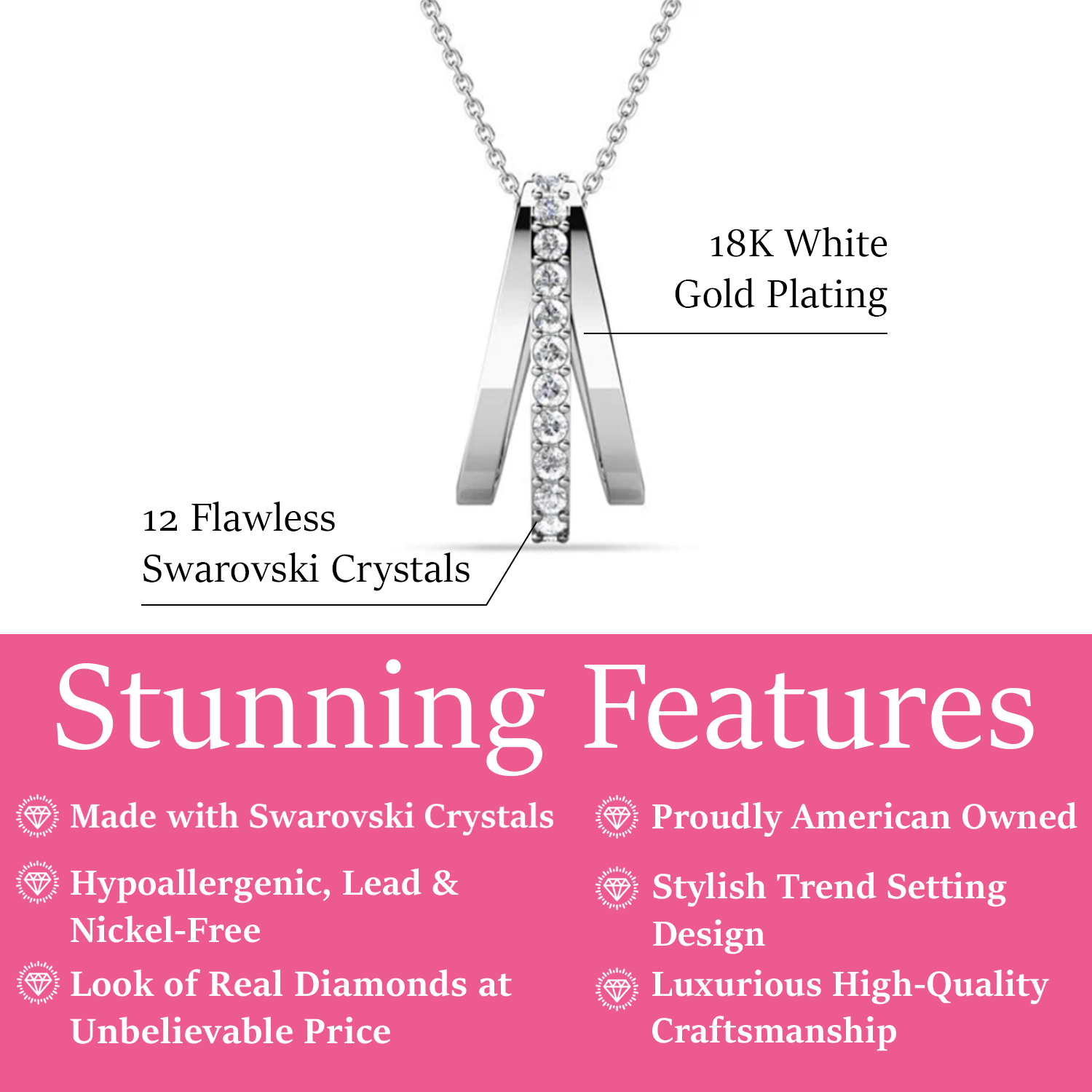 Bella 18k White Gold Plated Necklace with Swarovski Crystals