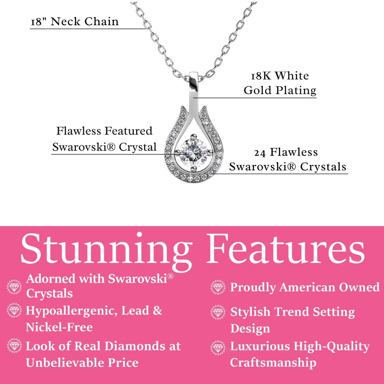 Bernadette 18k White Gold Plated Tear drop Necklace with Swarovski Crystals